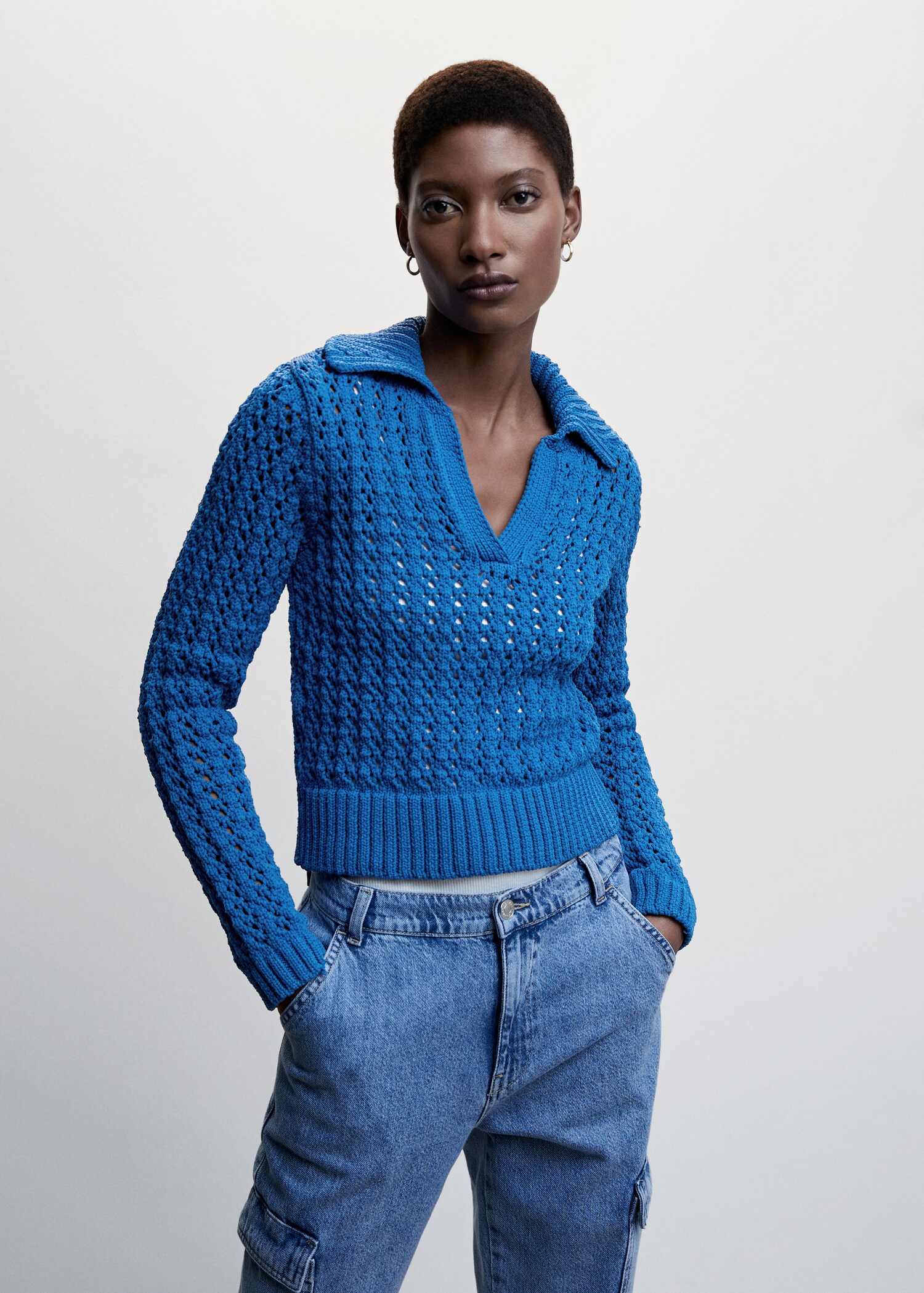 Openwork knitted polo-neck sweater - Medium plane