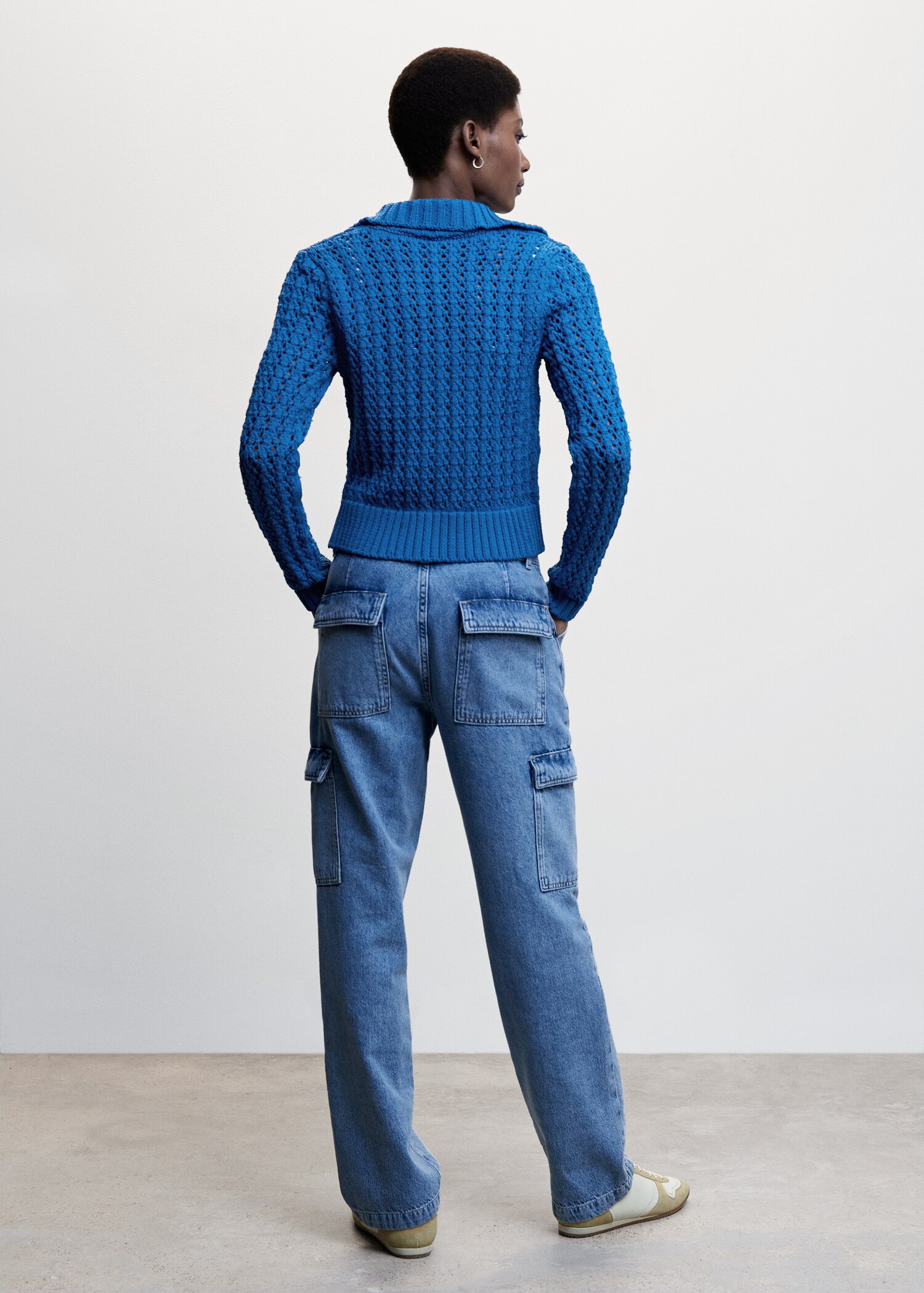 Openwork knitted polo-neck sweater - Reverse of the article