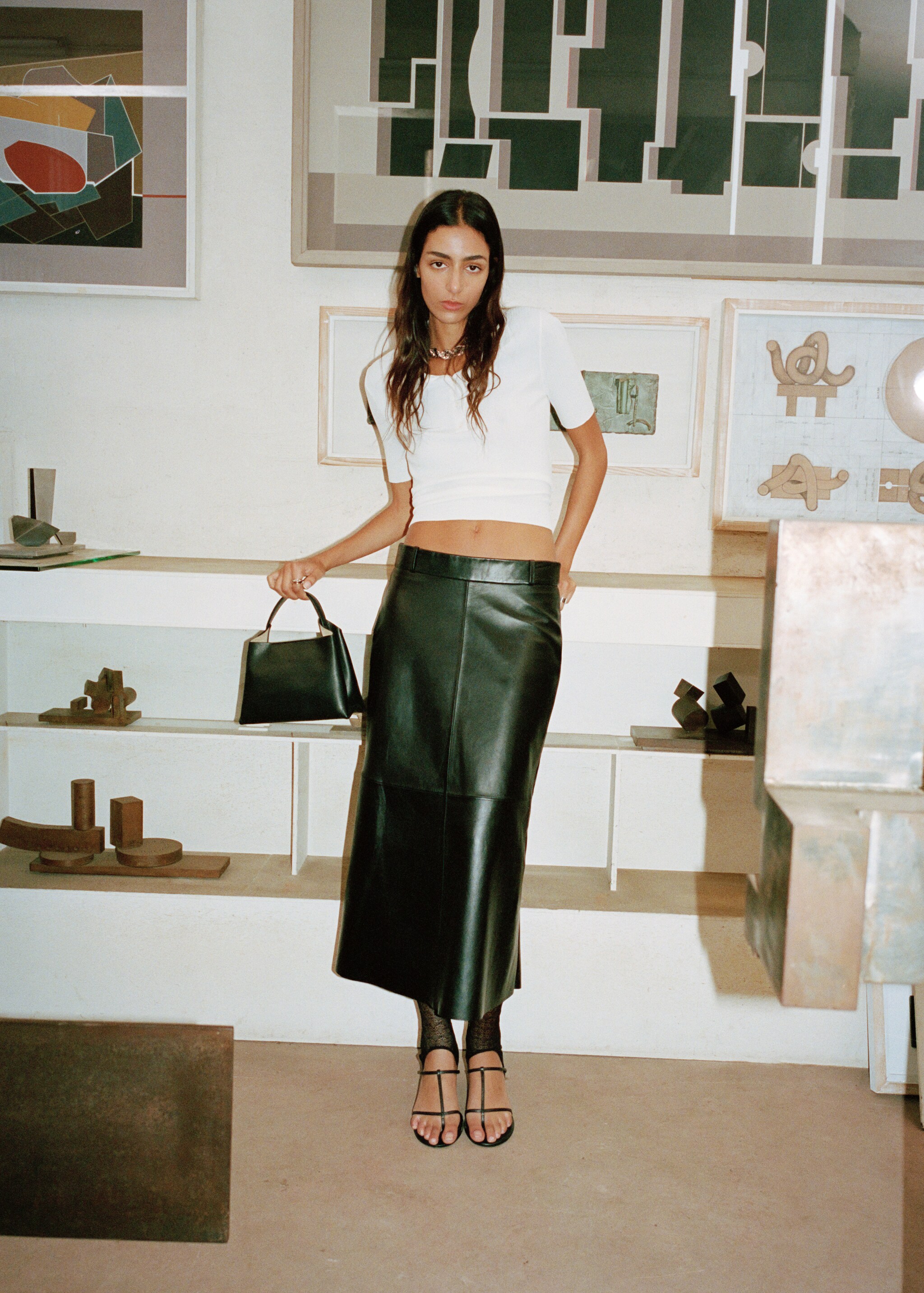100% leather midi skirt - Details of the article 7