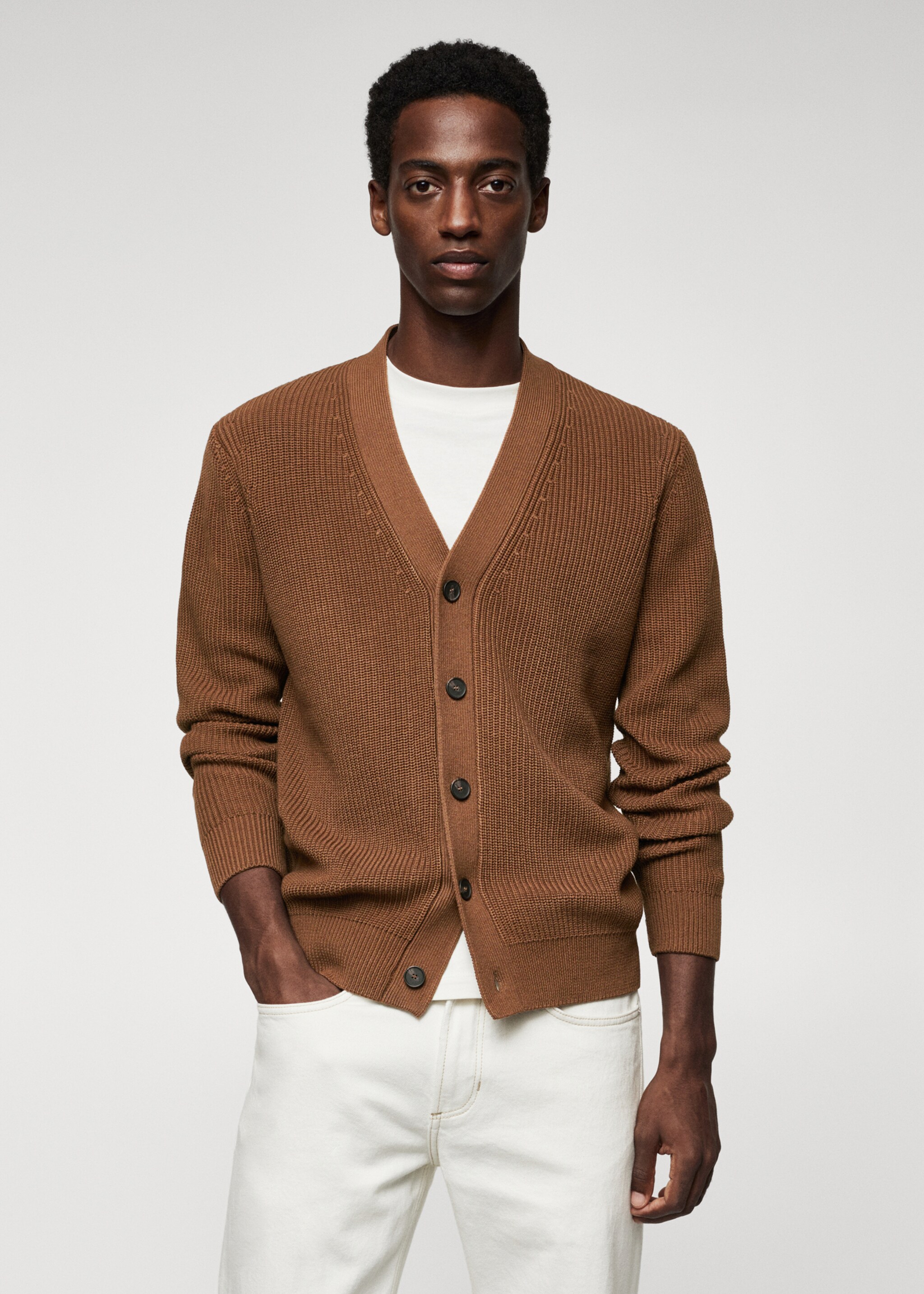 Structured cotton cardigan - Medium plane, Brown. Ref: 47034400-00.