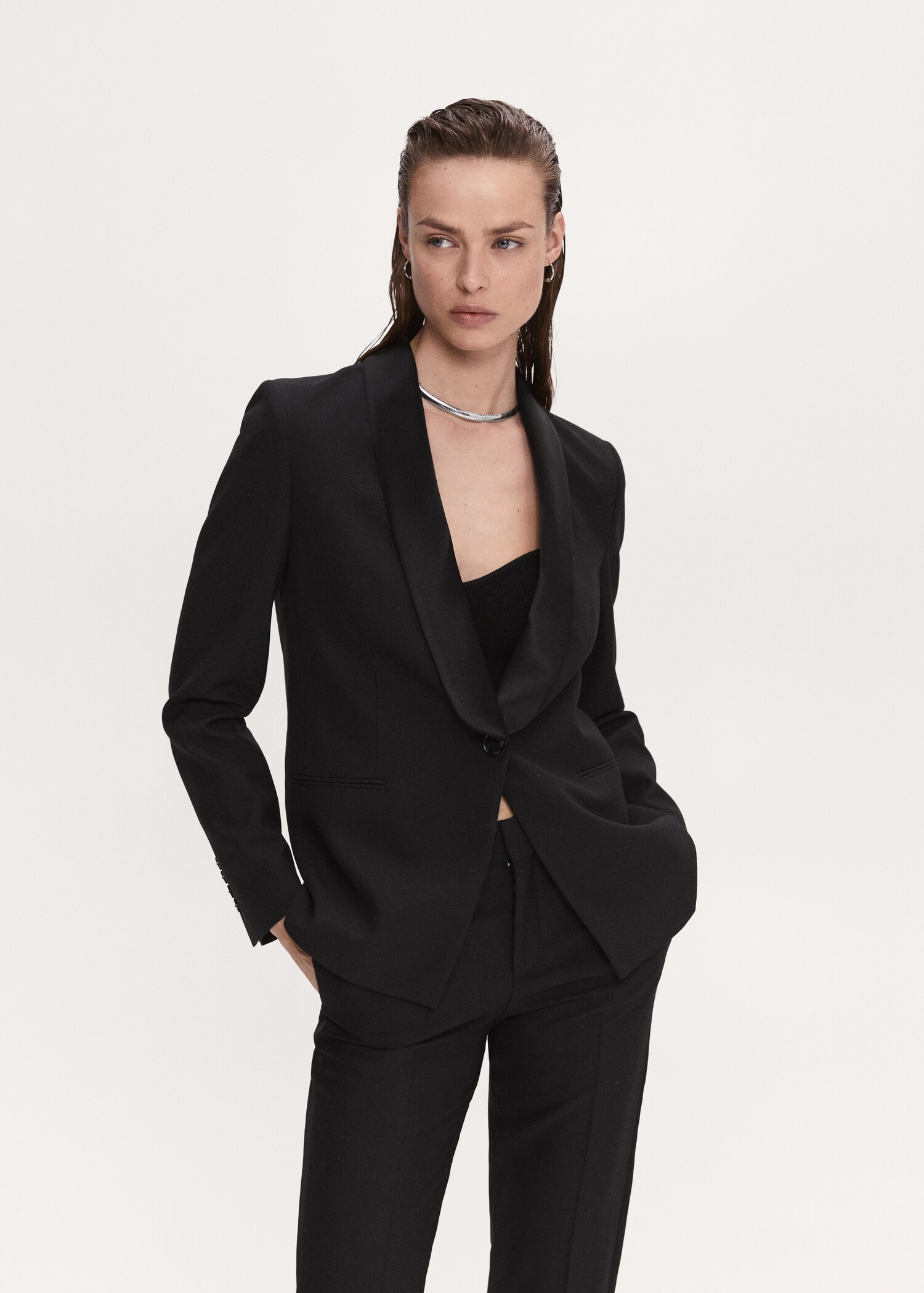 Satin lapels suit blazer - Medium plane