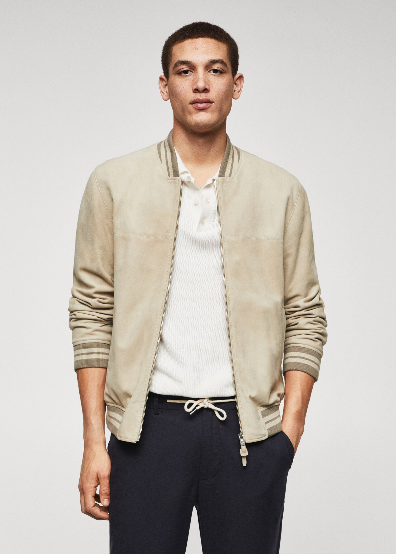 Blouson bomber cuir daim - Plan moyen