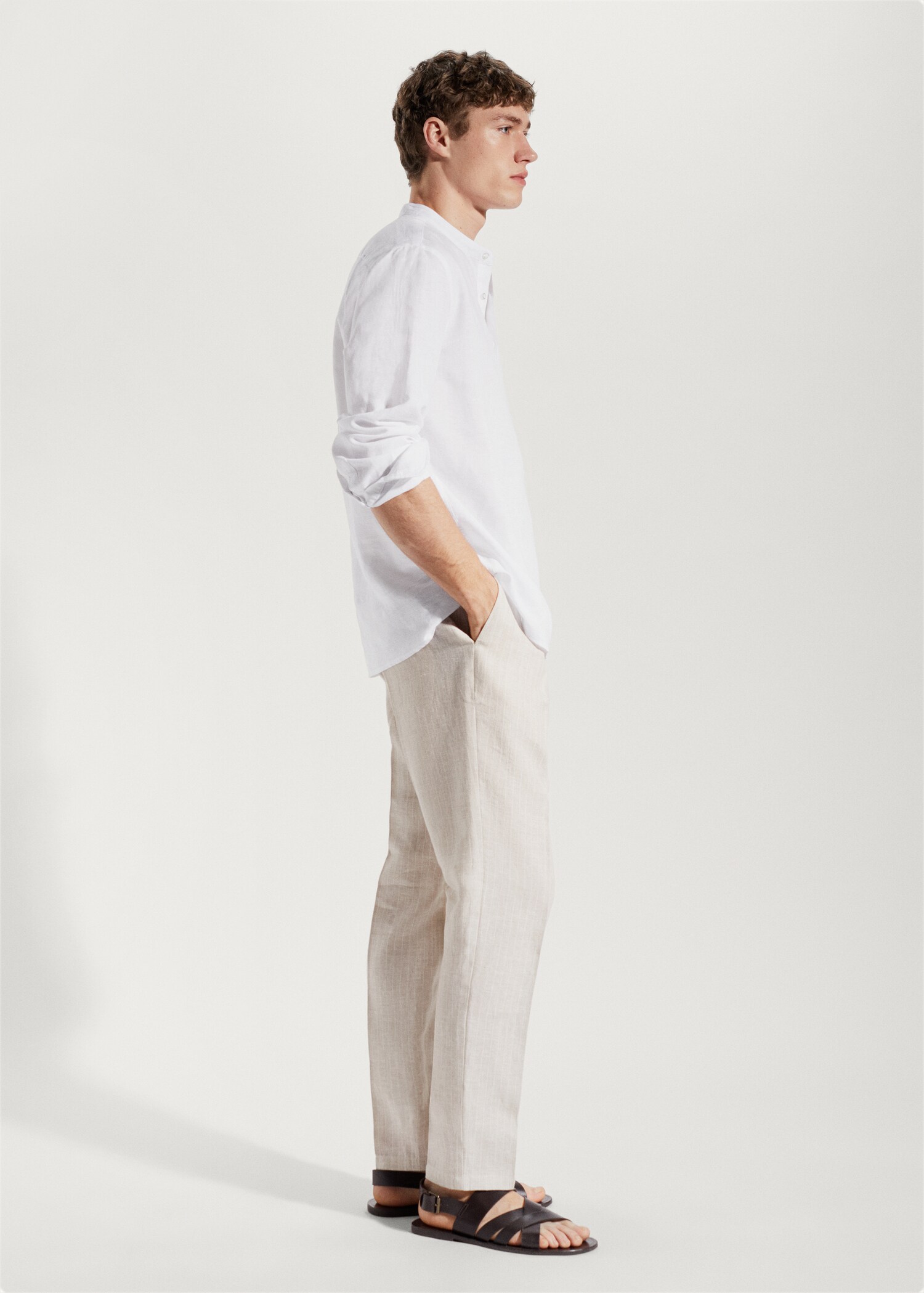 Regular-fit Mao-collar linen shirt - Details of the article 2