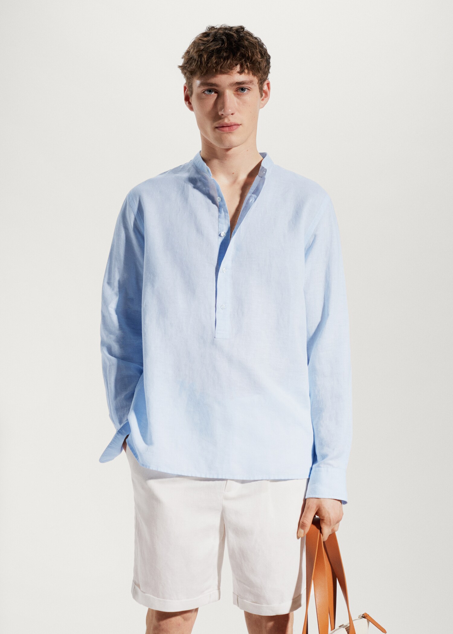 Regular-fit Mao-collar linen shirt - Medium plane