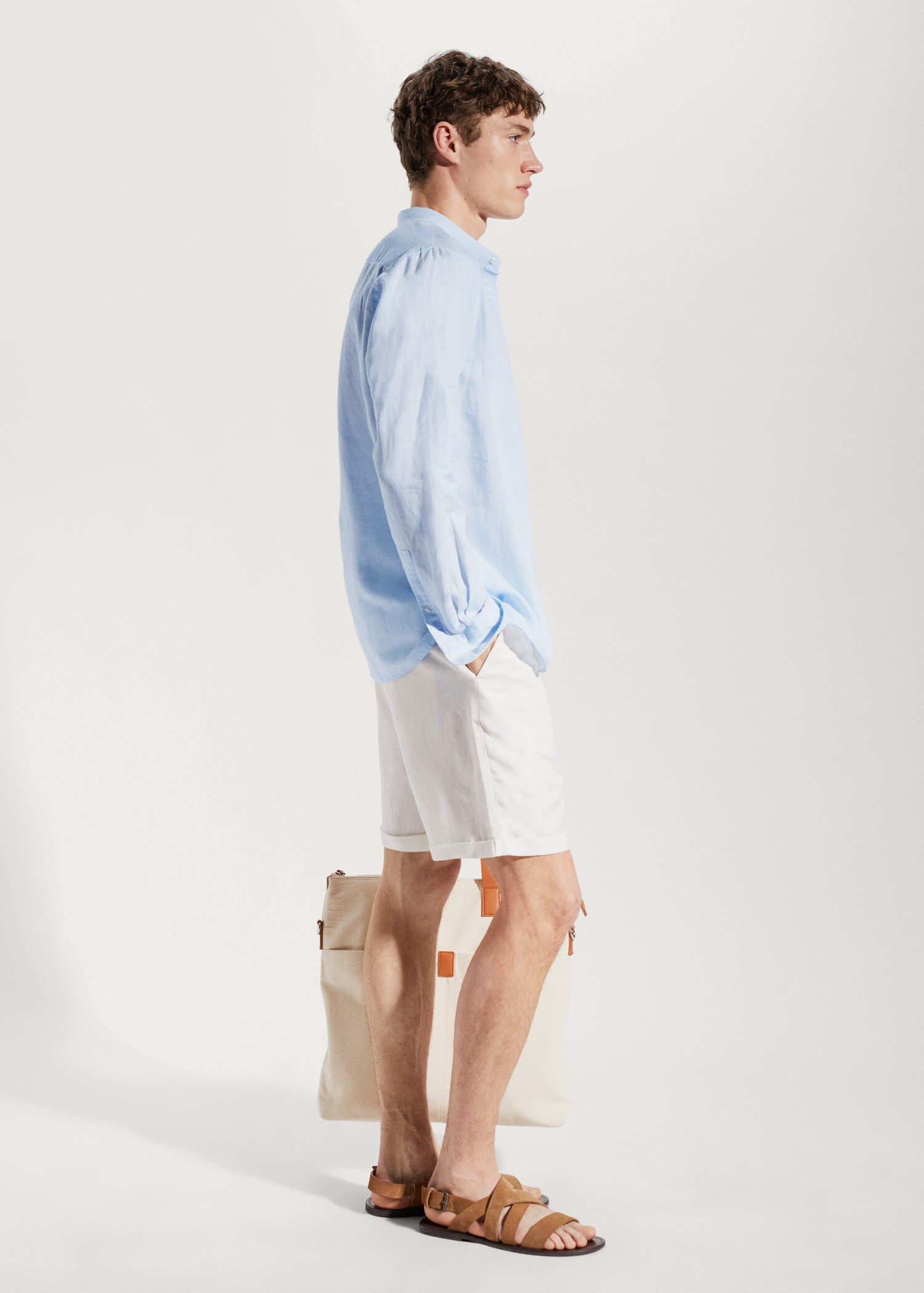 Regular-fit Mao-collar linen shirt - Details of the article 2