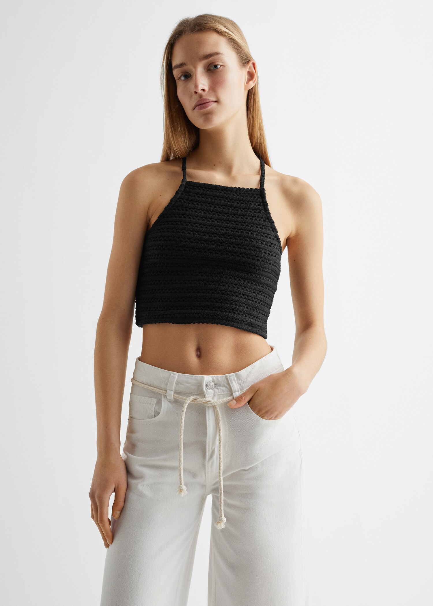 Crop-Top mit Ajourmuster - Mittlere Ansicht