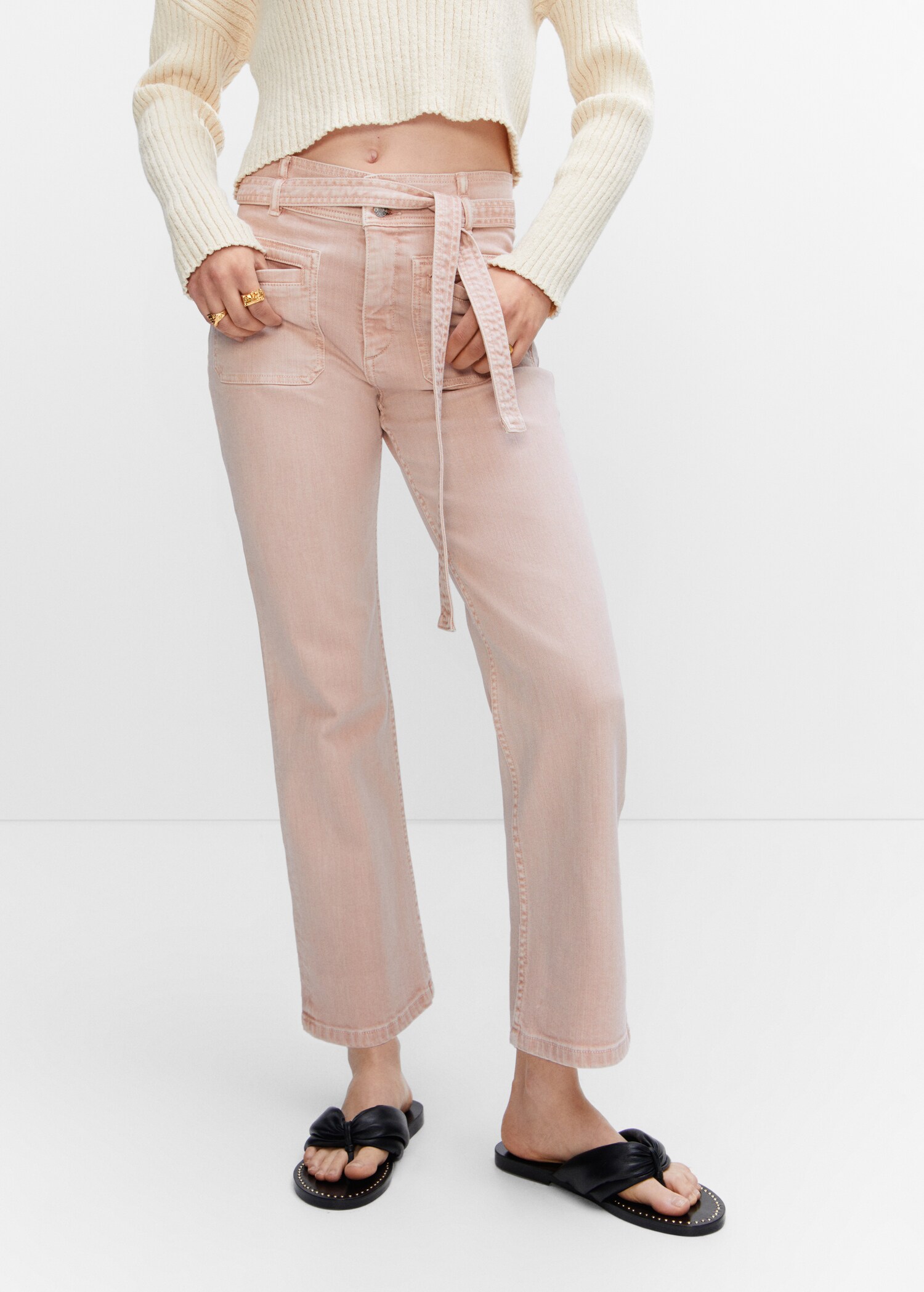 Straight-leg jeans with bow detail - Medium plane