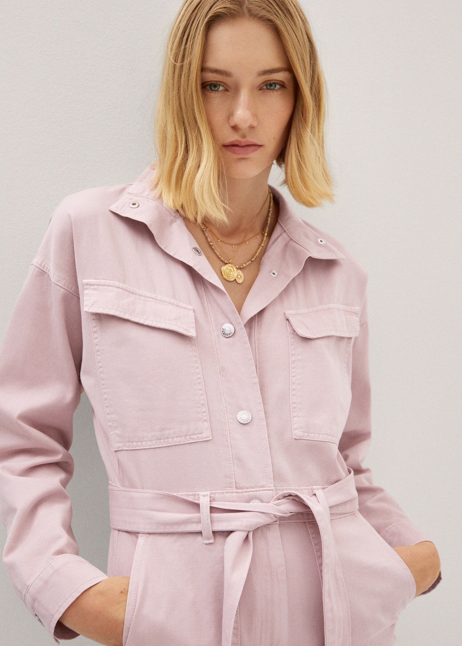 Denim jumpsuit with bow - Details of the article 1