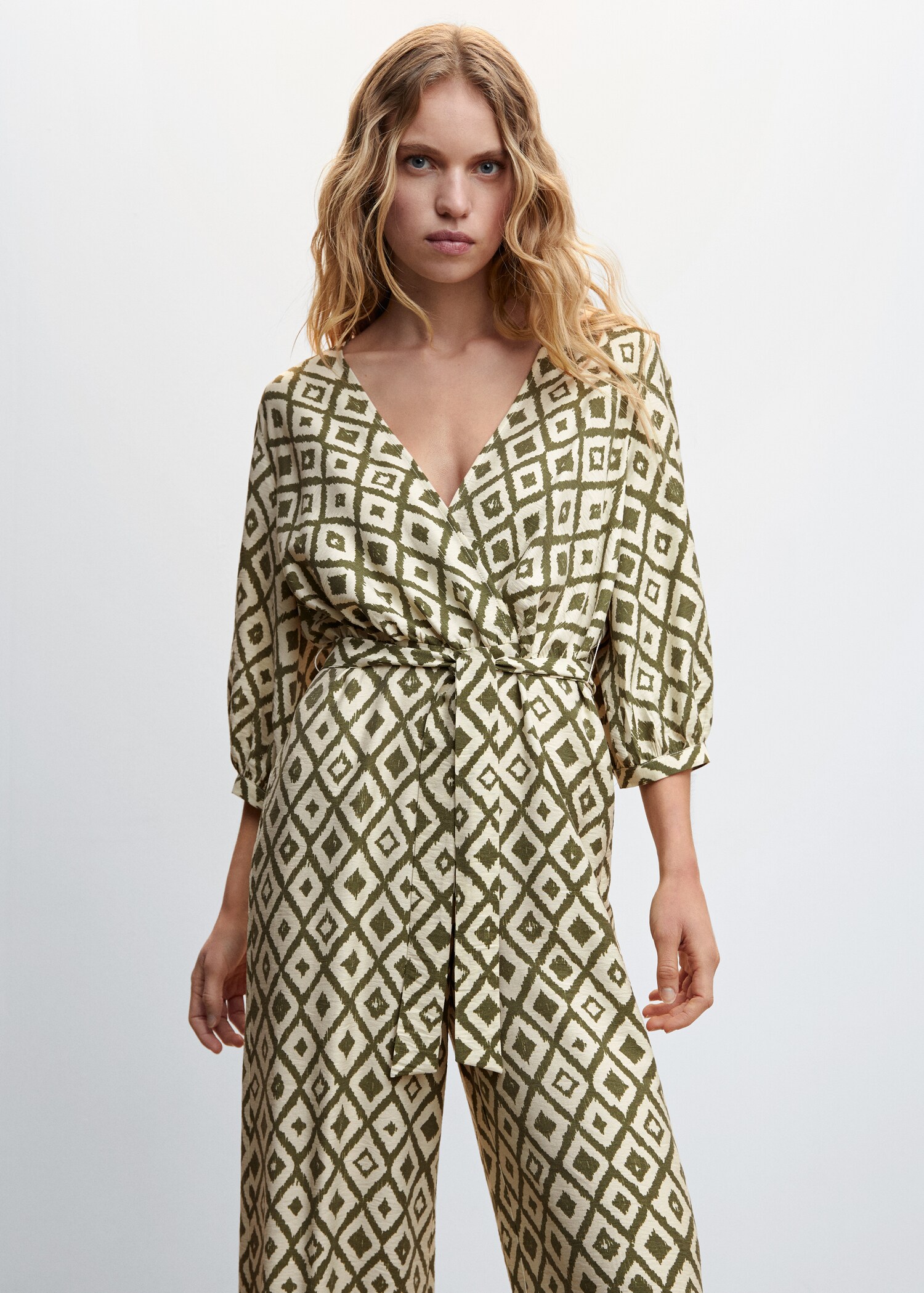 Geometric-print jumpsuit with bow - Medium plane