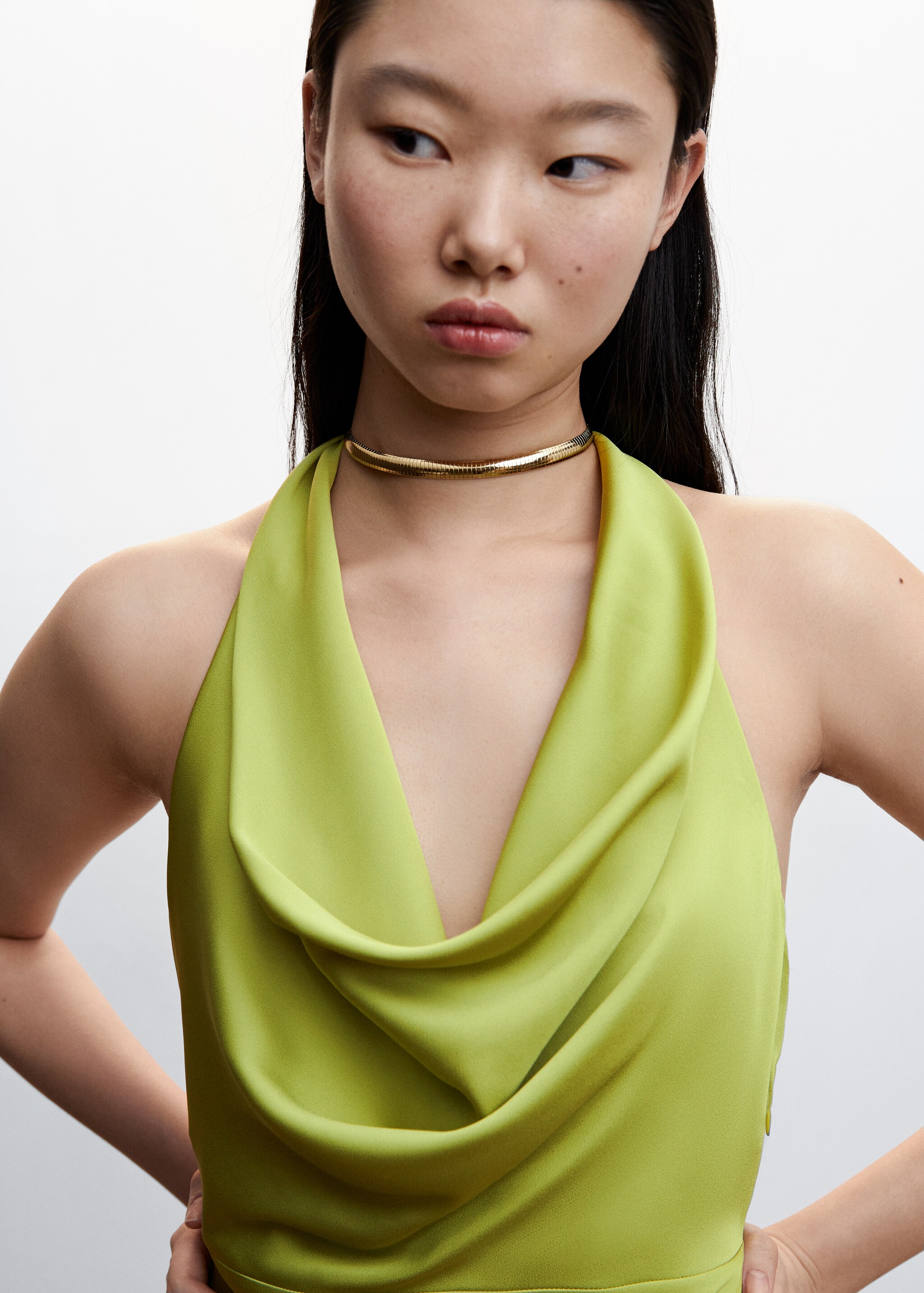 Draped neck satin dress - Details of the article 1