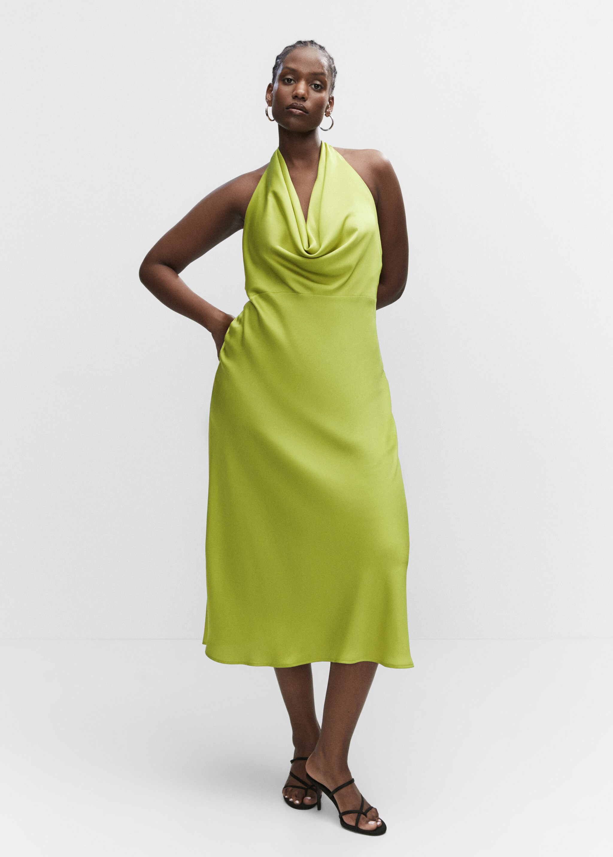 Draped neck satin dress - Details of the article 3