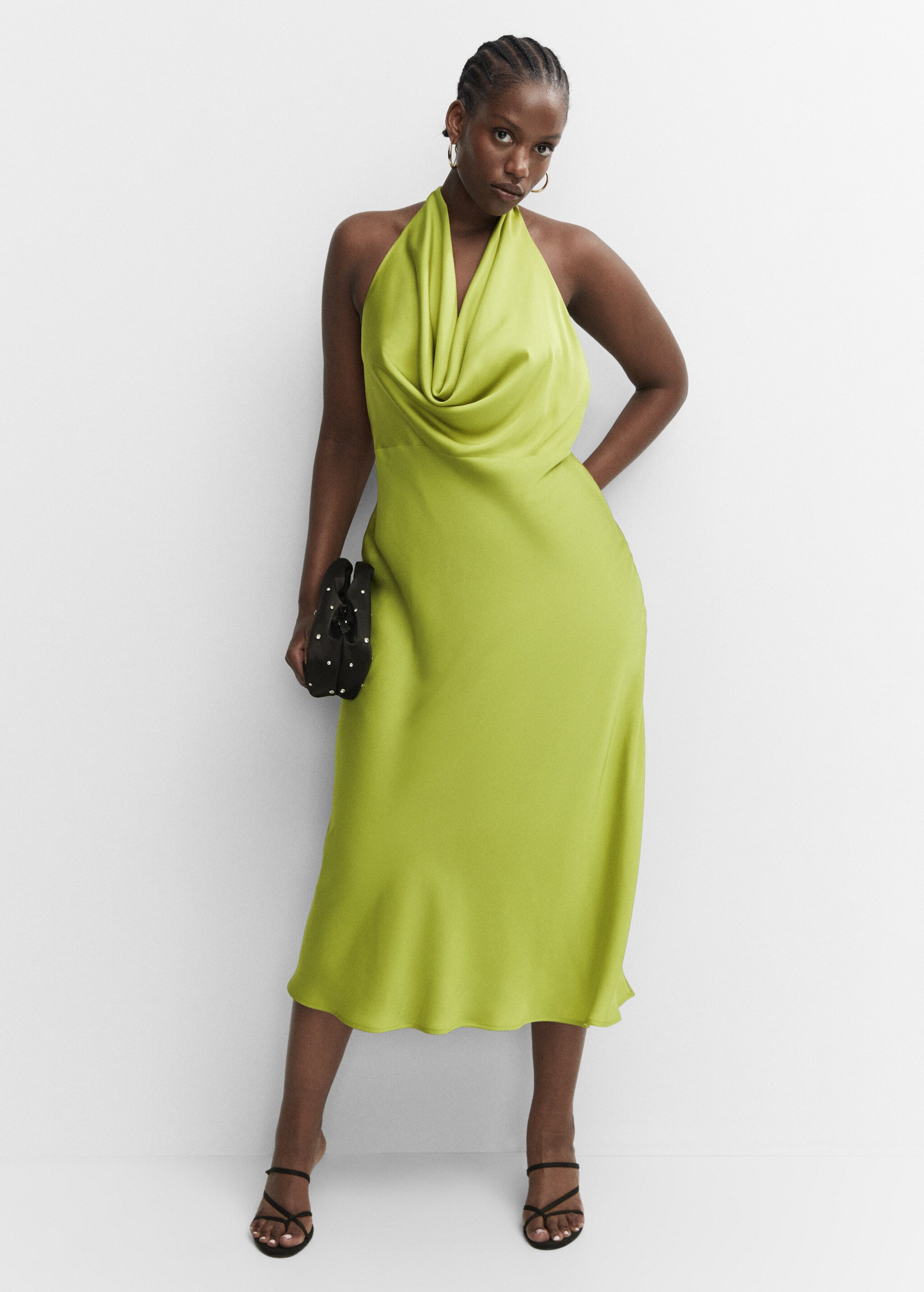 Draped neck satin dress - Details of the article 4