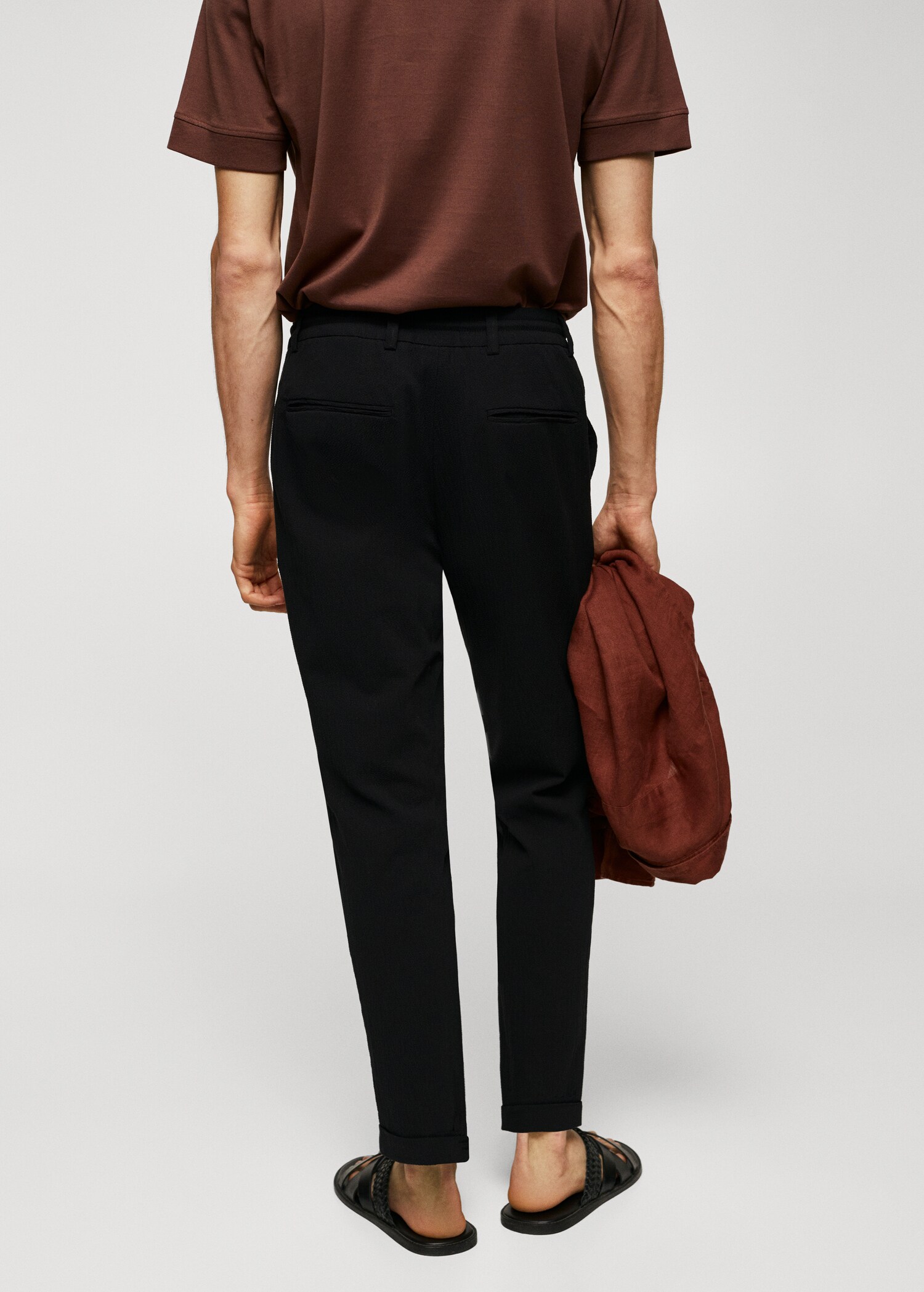 Cotton seersucker trousers with drawstring  - Reverse of the article