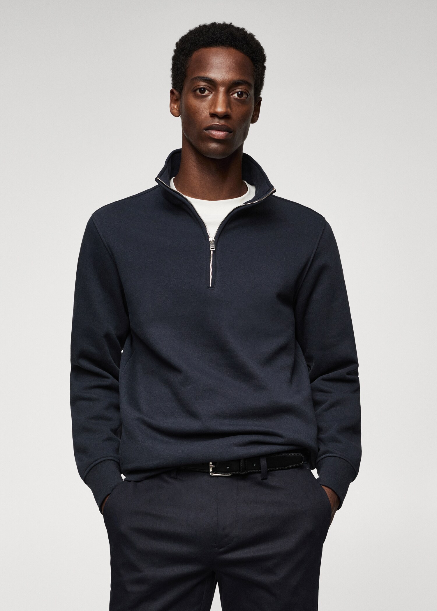 Sweat-shirt coton col zippé - Plan moyen