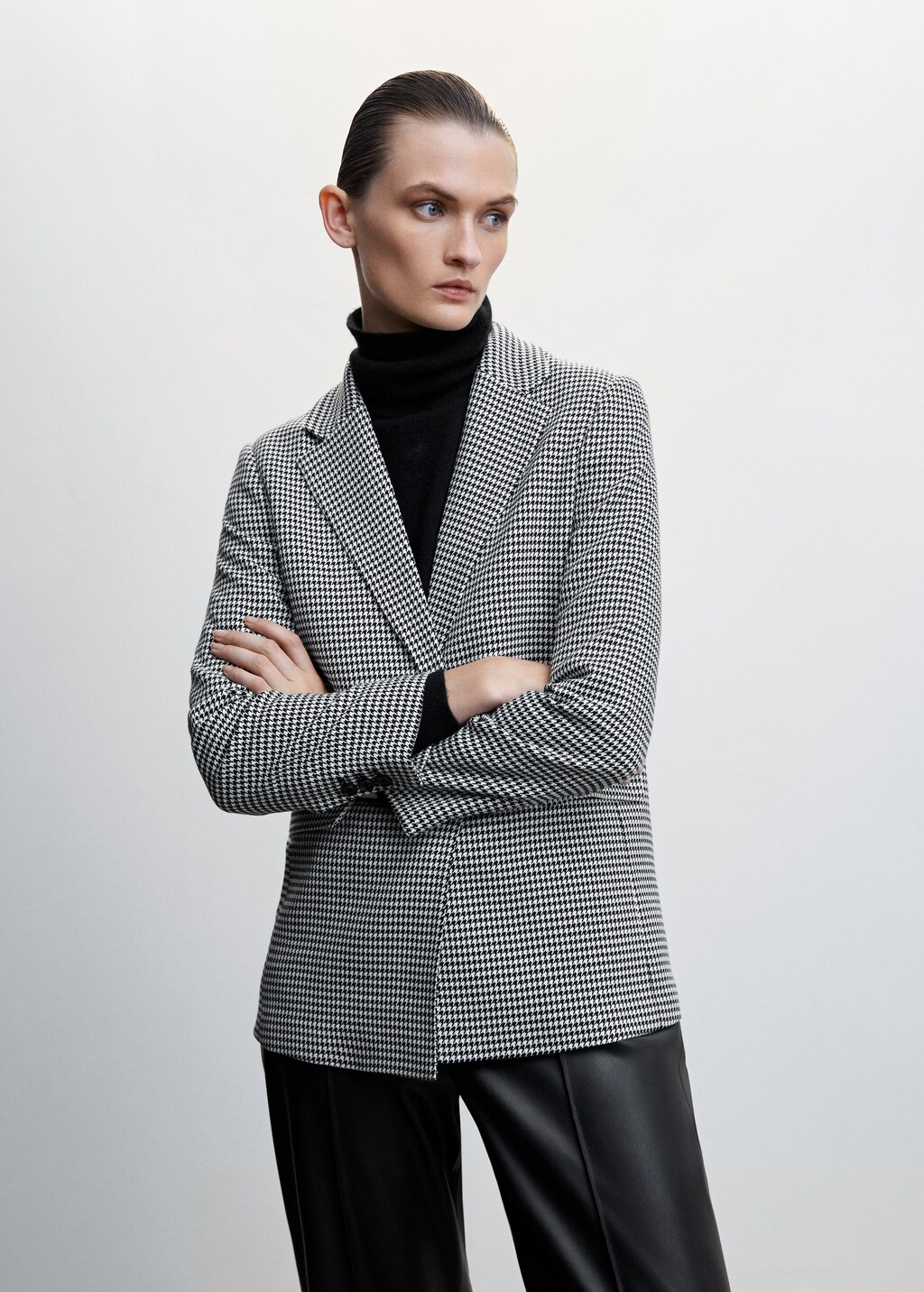 Houndstooth wool blend blazer Women MANGO OUTLET United Kingdom