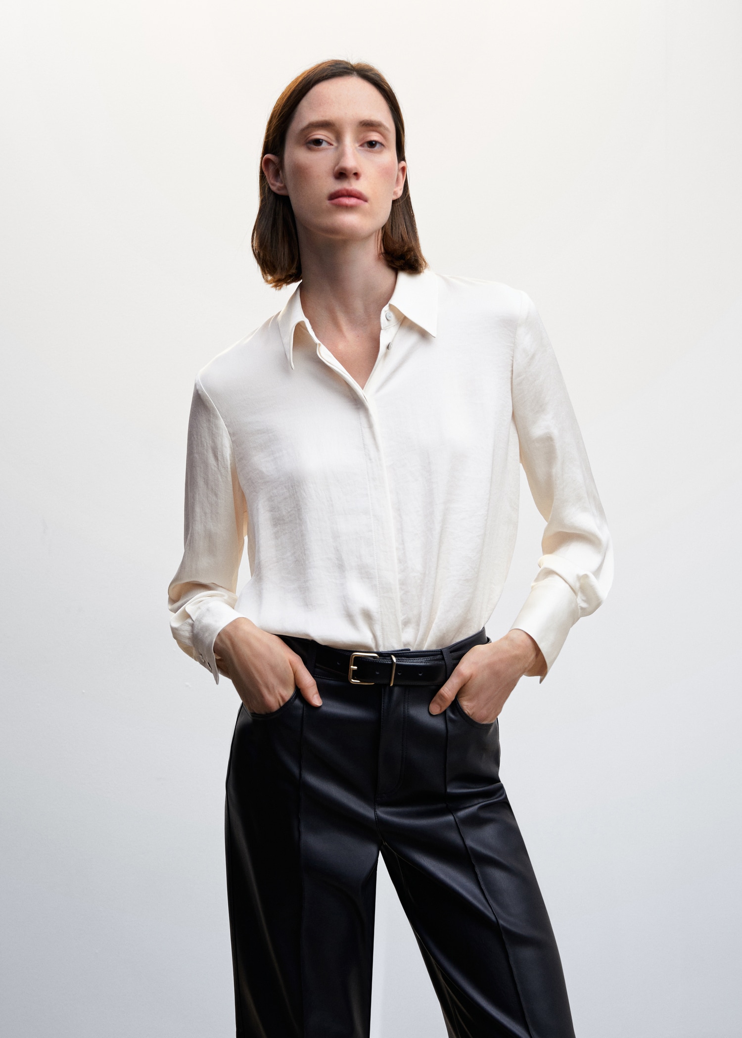 Camisa Fluida Mango Blusa Blanca Camisa Fluida Regular Mujer MANGO