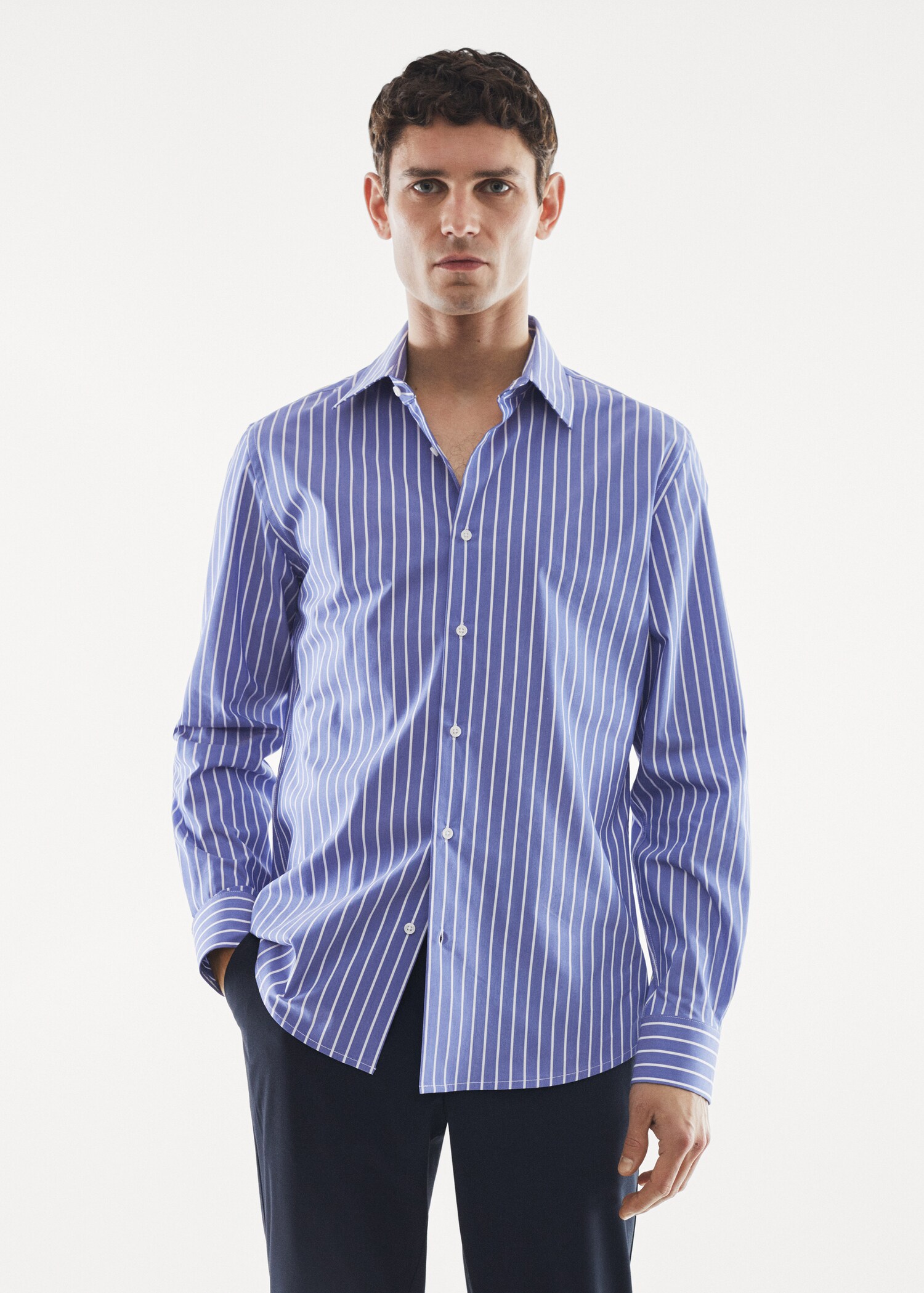 Slim fit striped cotton shirt - Man | MANGO OUTLET USA