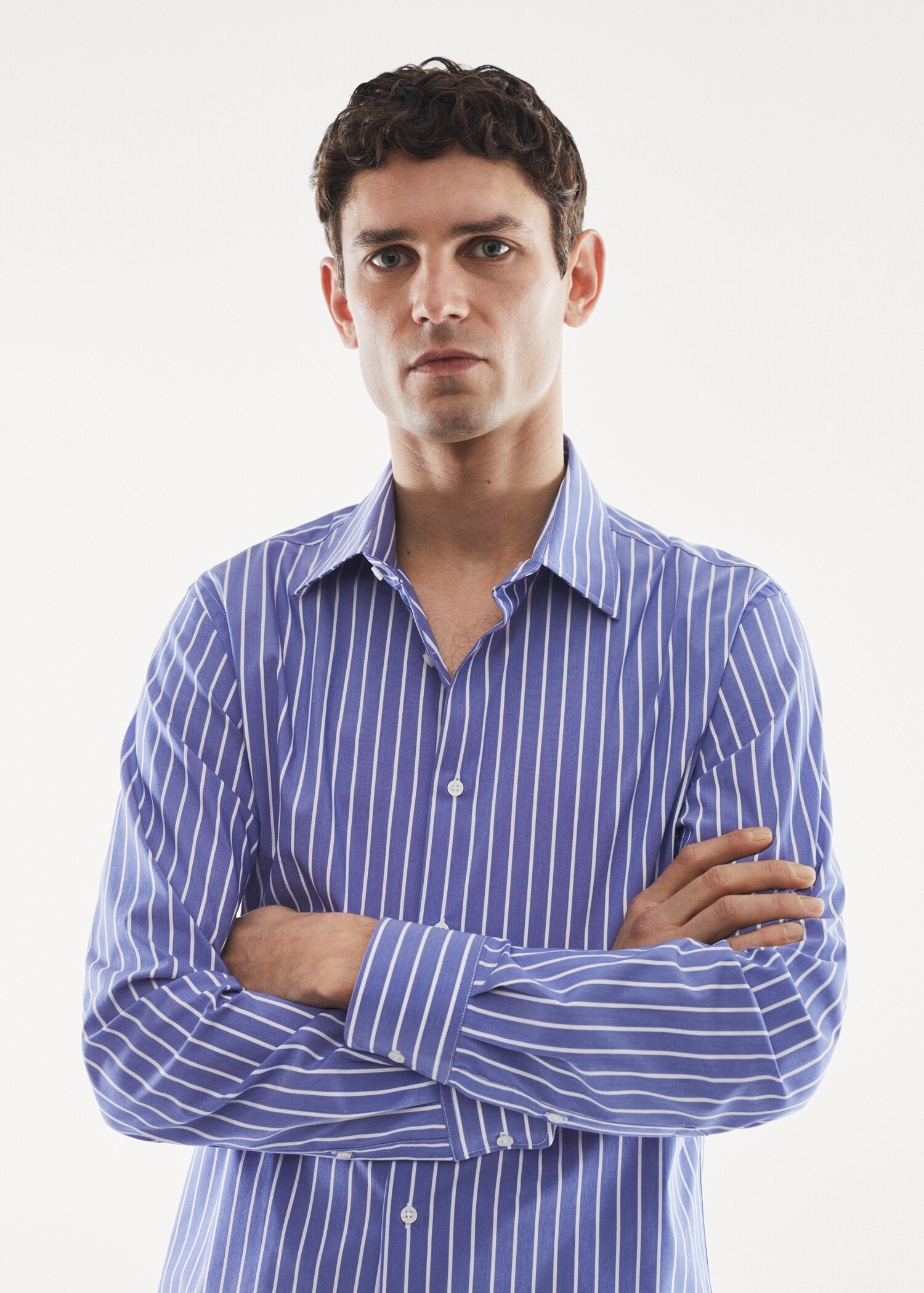 Slim fit striped cotton shirt - Man | MANGO OUTLET USA