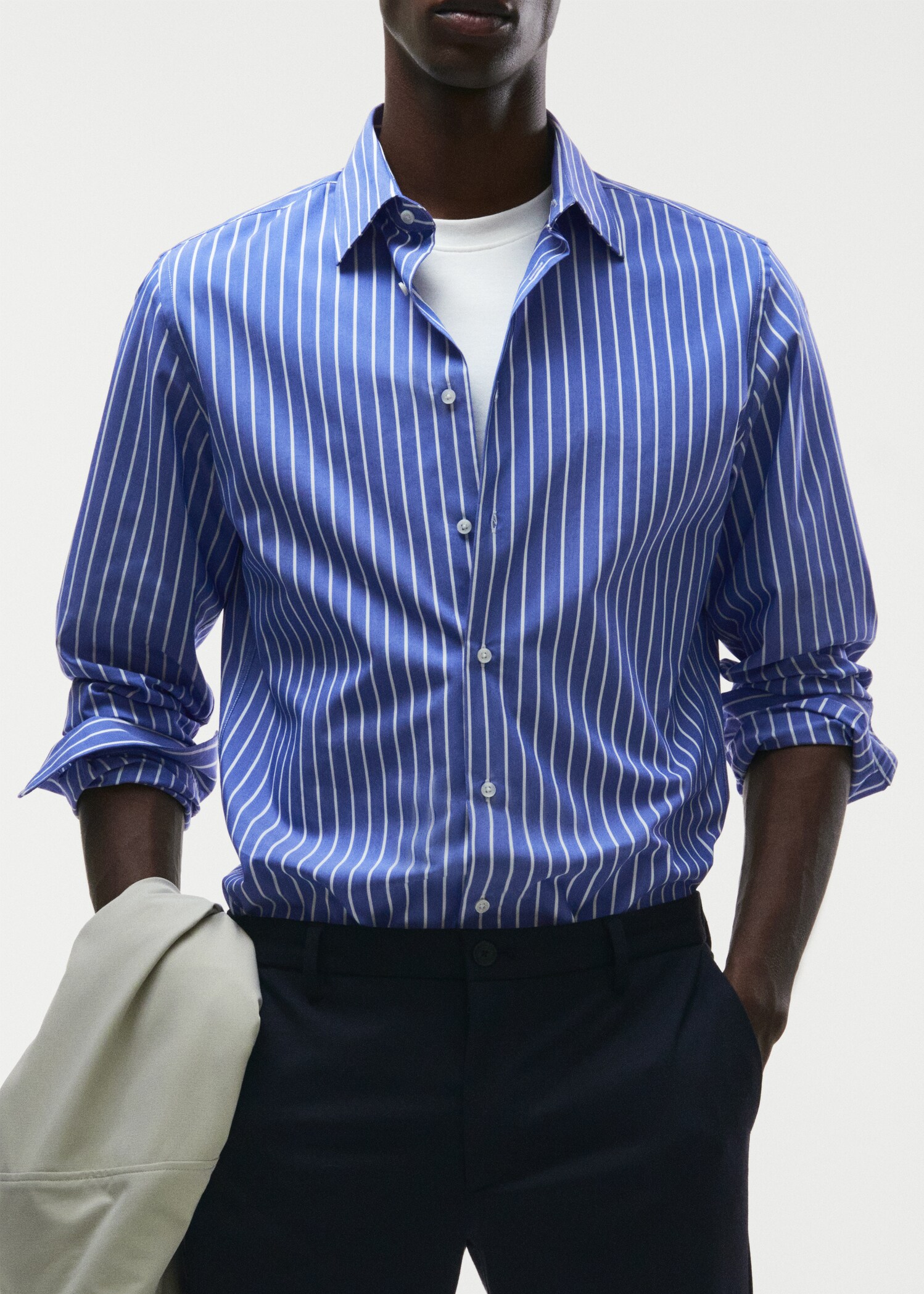 Slim fit striped cotton shirt - Man | MANGO OUTLET USA