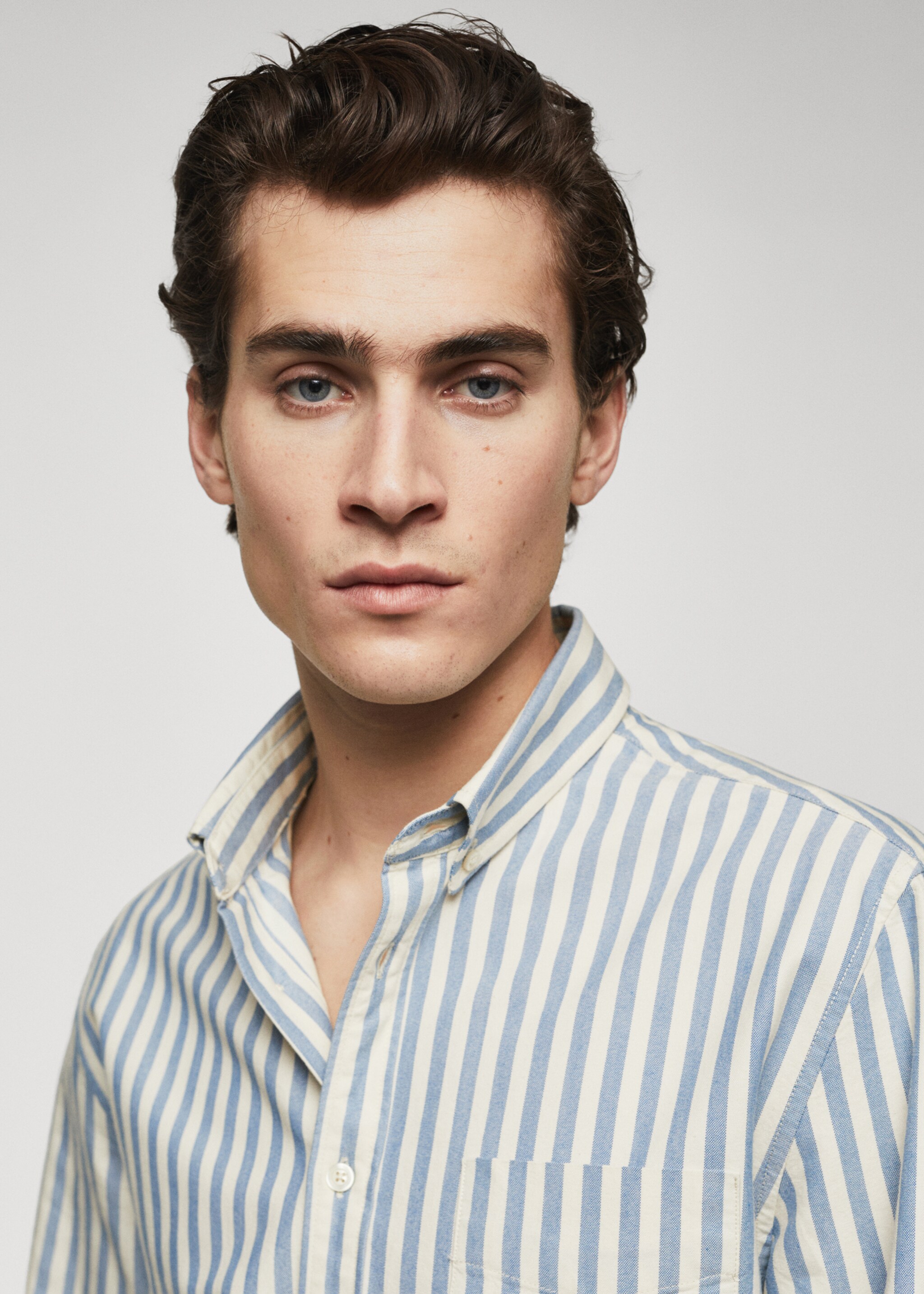 100% cotton striped shirt - Details of the article 1, Blue. Ref: 47044430-00.