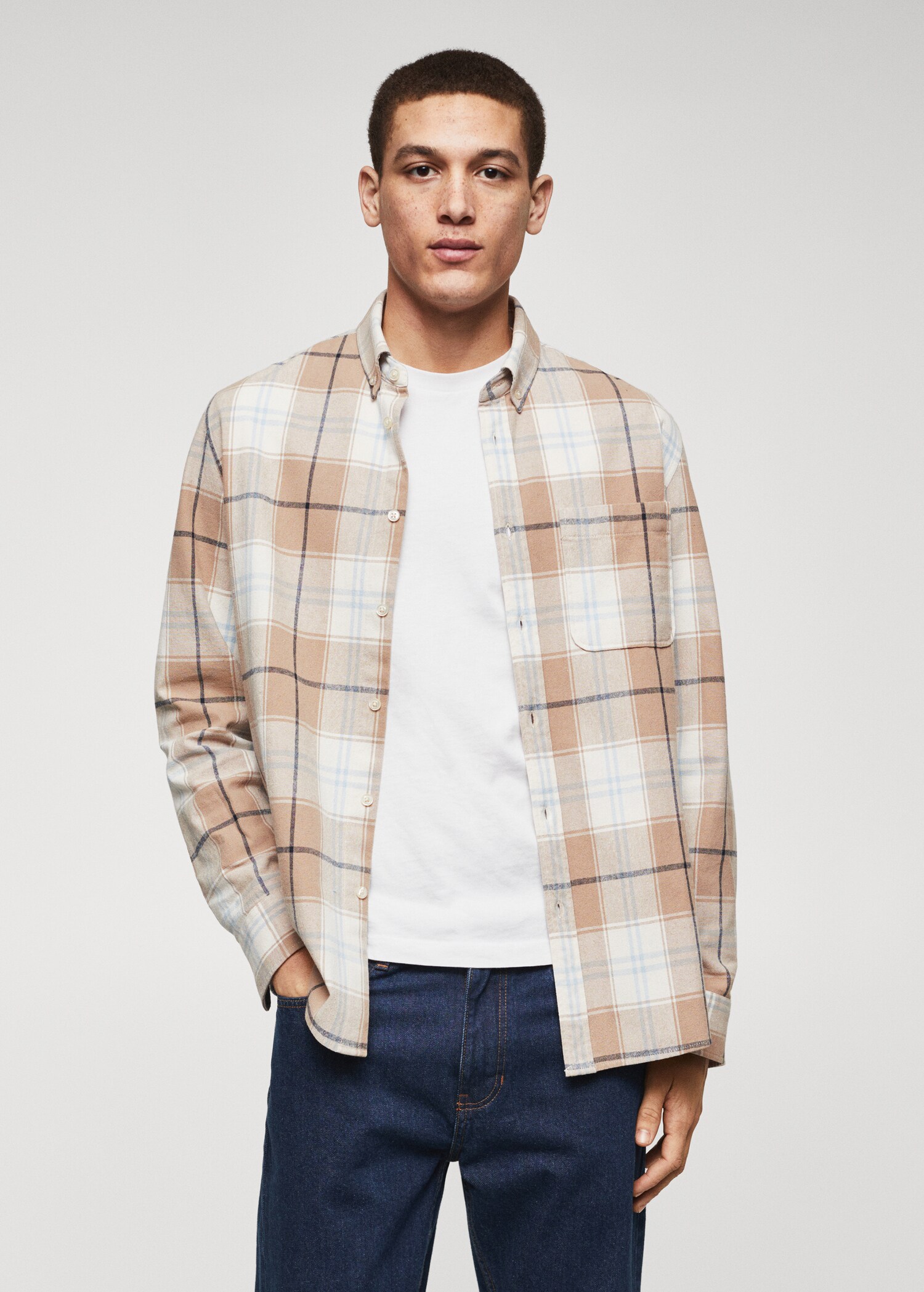 Camisa regular fit cotó quadres - Pla mig