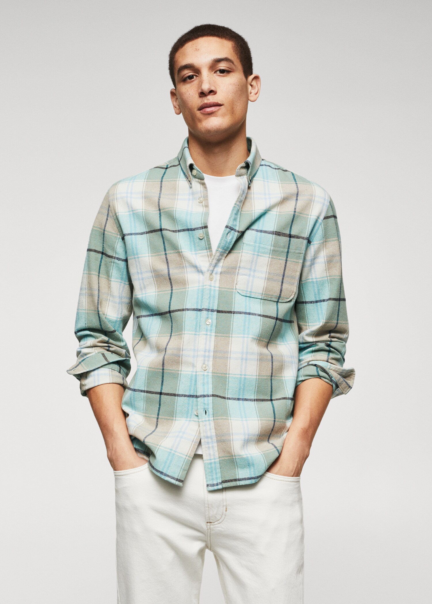 Camisa regular fit cotó quadres - Pla mig