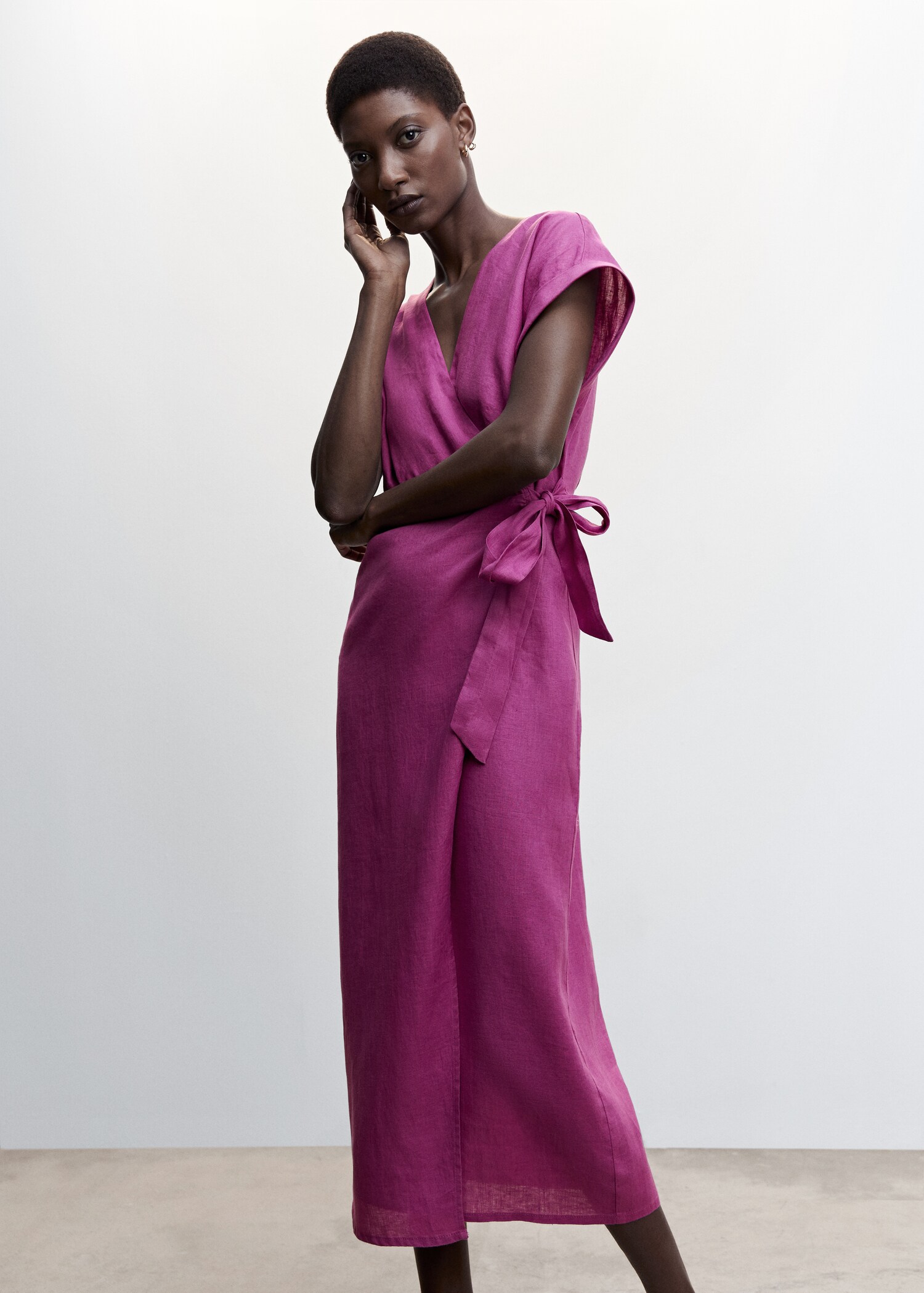 Bow linen-blend dress - Medium plane