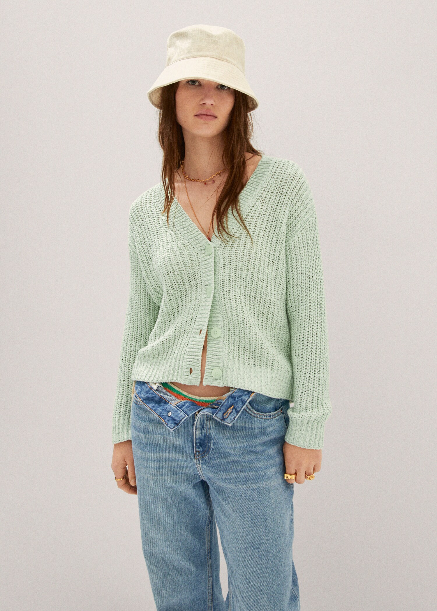 Cardigan maille col V - Plan moyen