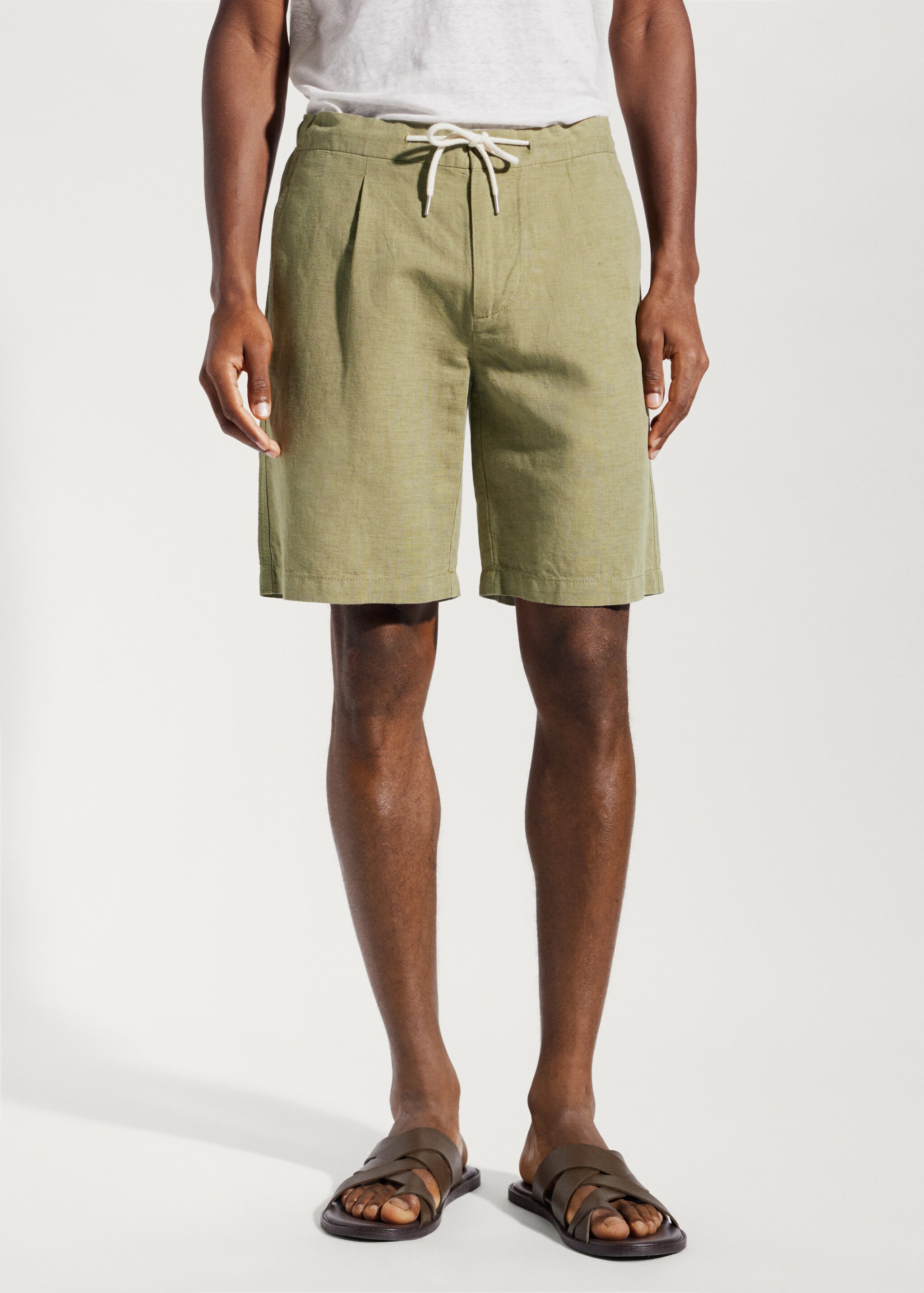 Drawstring linen Bermuda shorts - Medium plane
