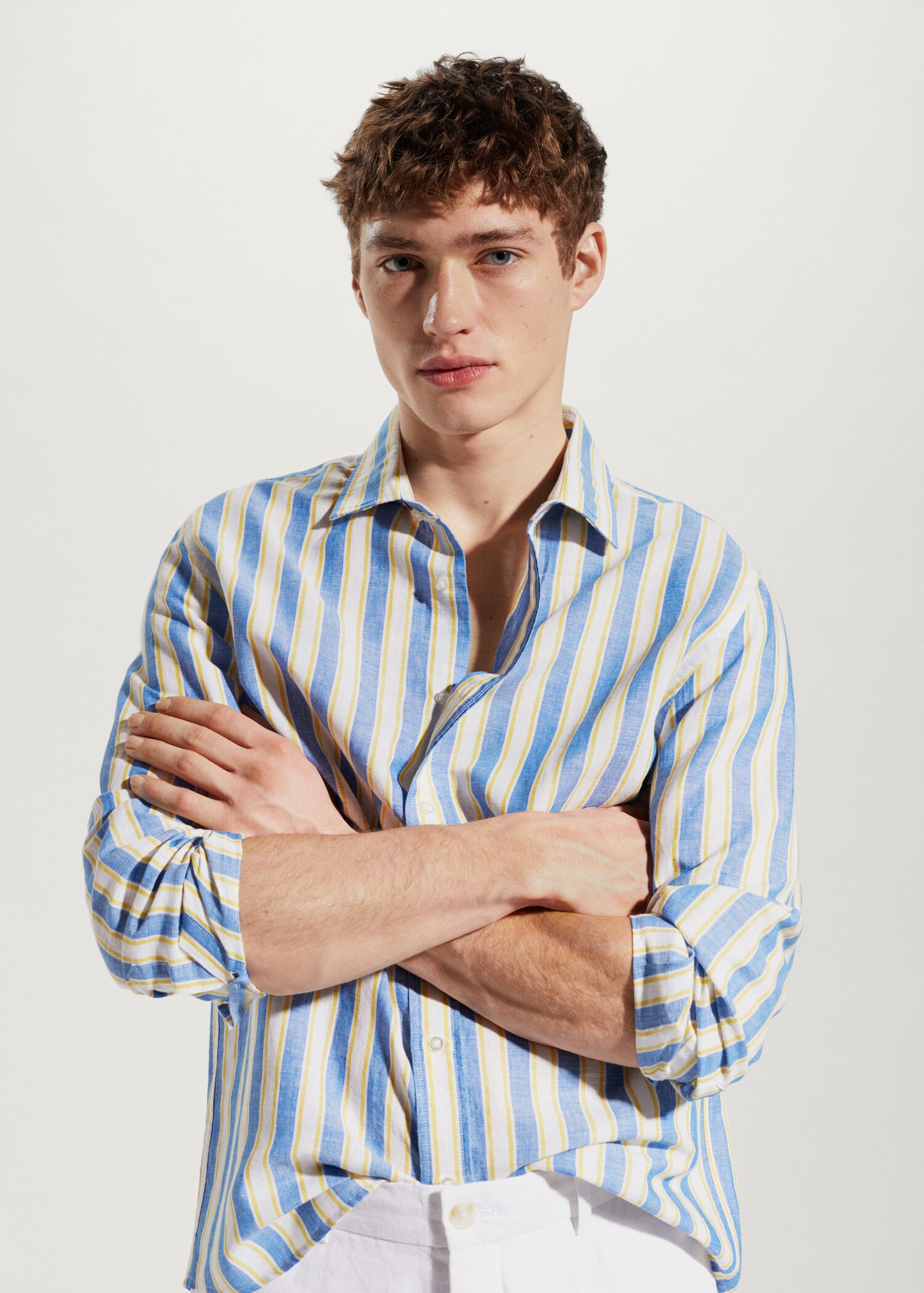 Regular-fit striped linen shirt - Details of the article 1