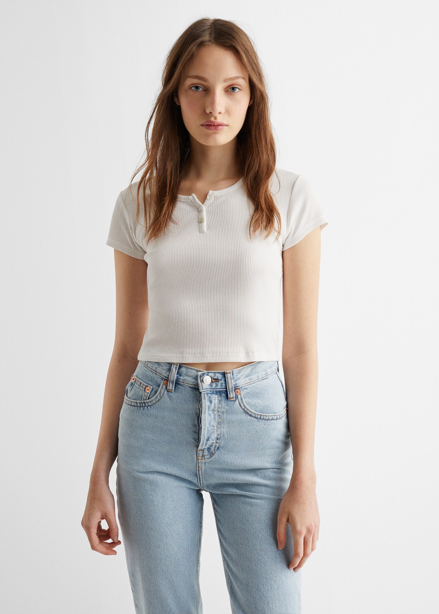 Geripptes Kurzarm-T-Shirt - Mittlere Ansicht