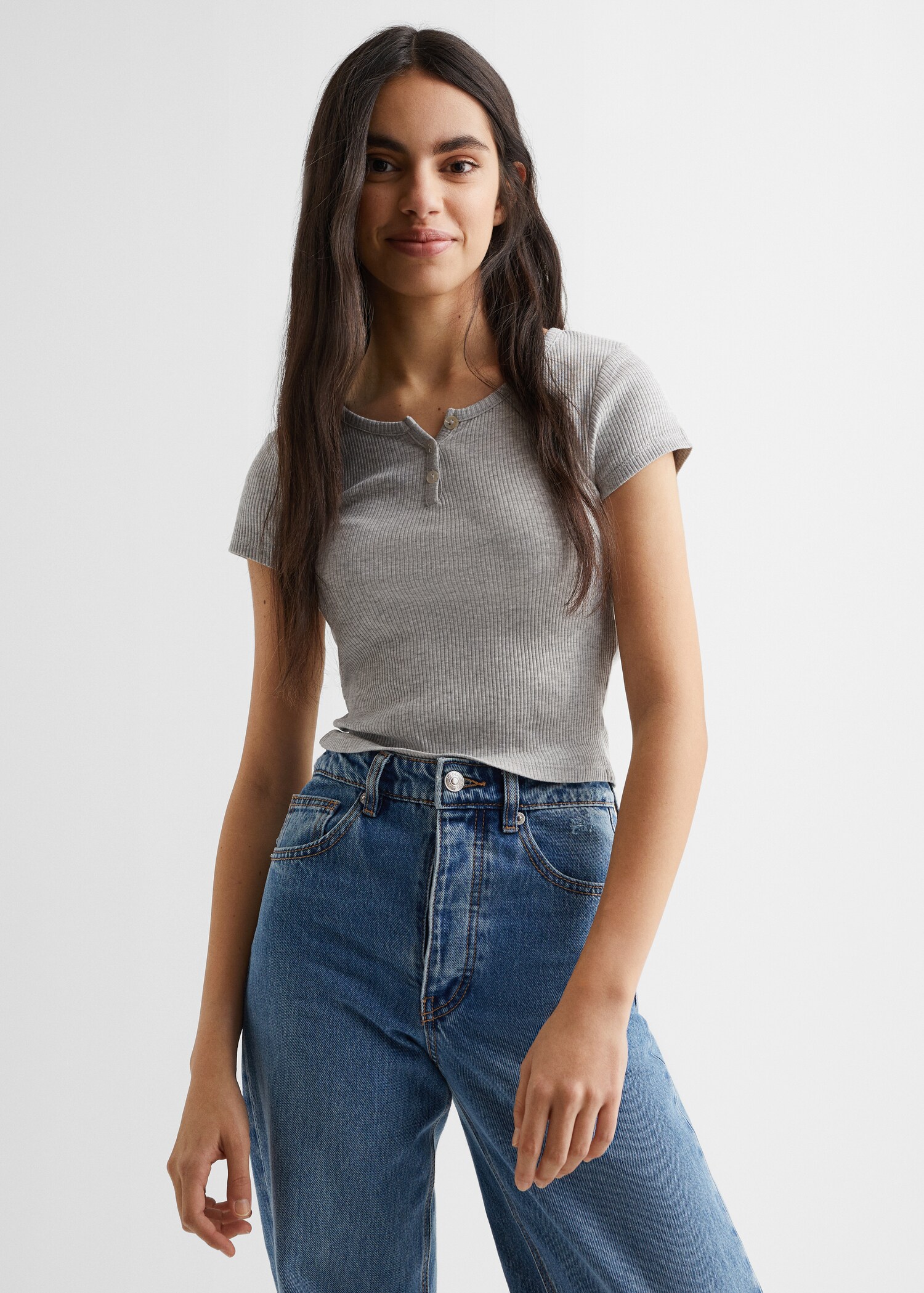 Geripptes Kurzarm-T-Shirt - Mittlere Ansicht