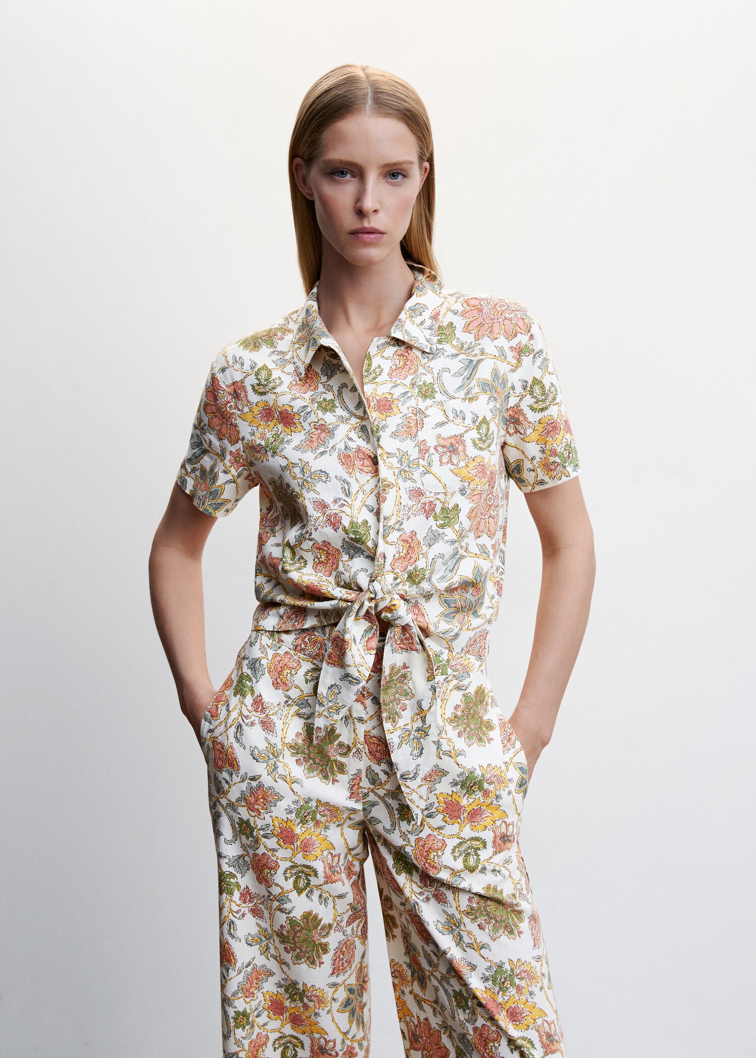 Floral linen-blend shirt - Medium plane