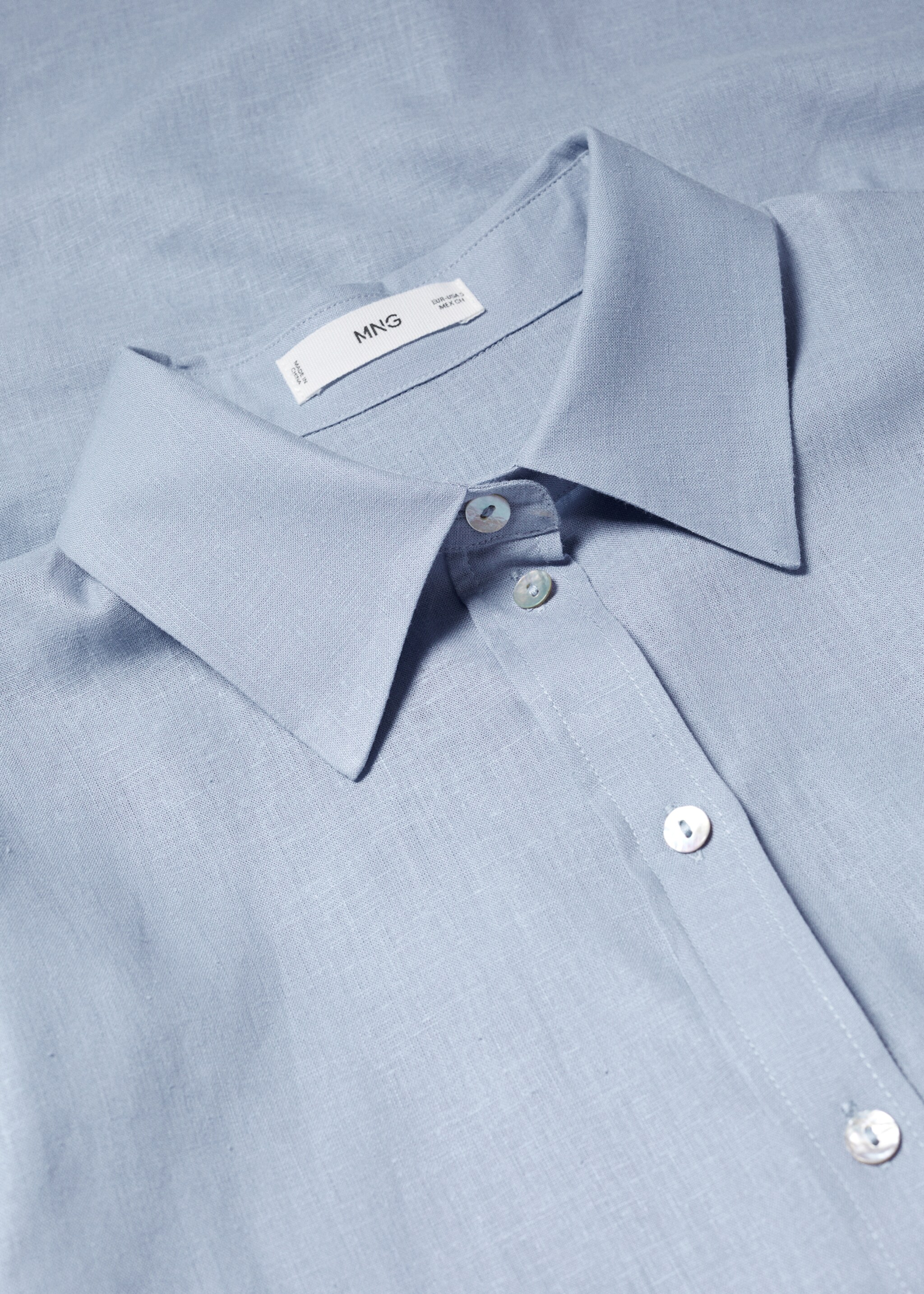 Camisa comprida de linho - Pormenor do artigo 8, Azul. Ref: 47047110-00.
