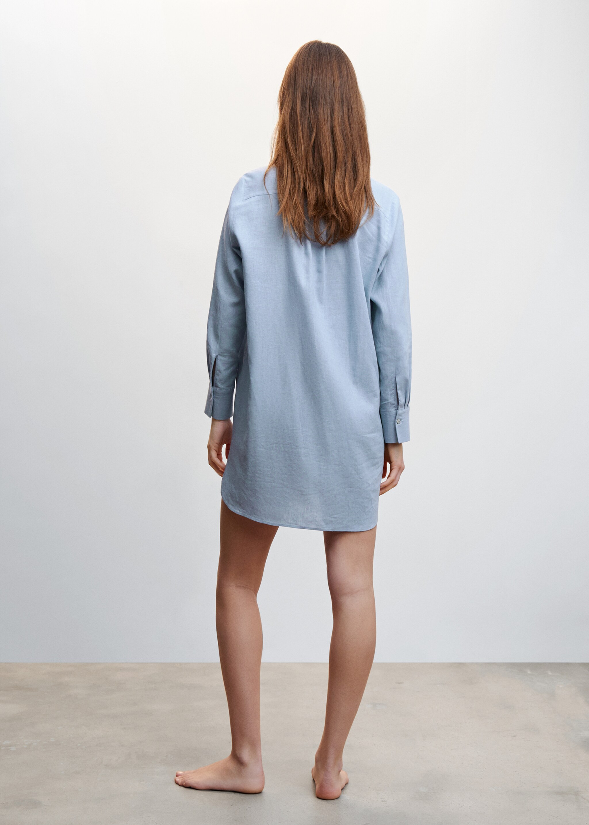 Camisa comprida de linho - Verso do artigo, Azul. Ref: 47047110-00.