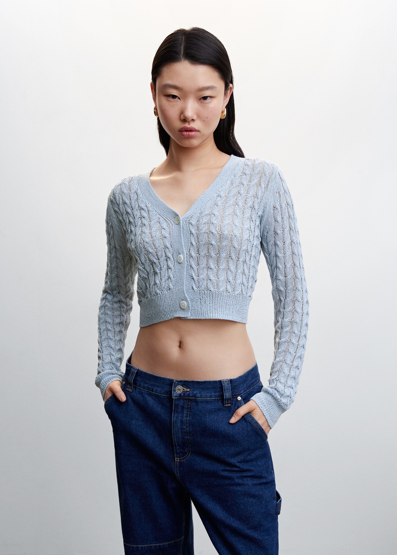 Cable-knit cropped cardigan - Medium plane