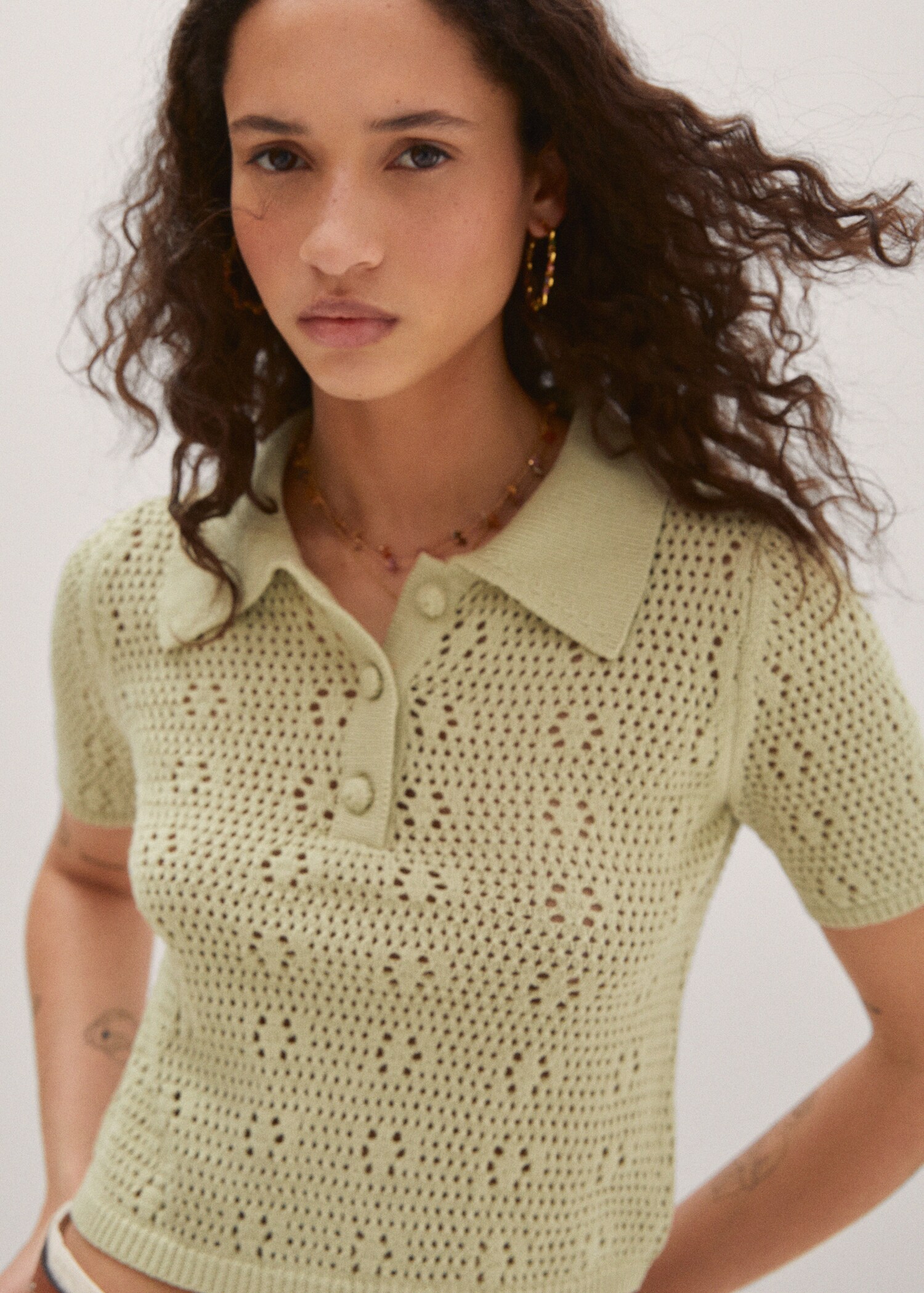 Pull-over maille ajourée col polo - Détail de l'article 1