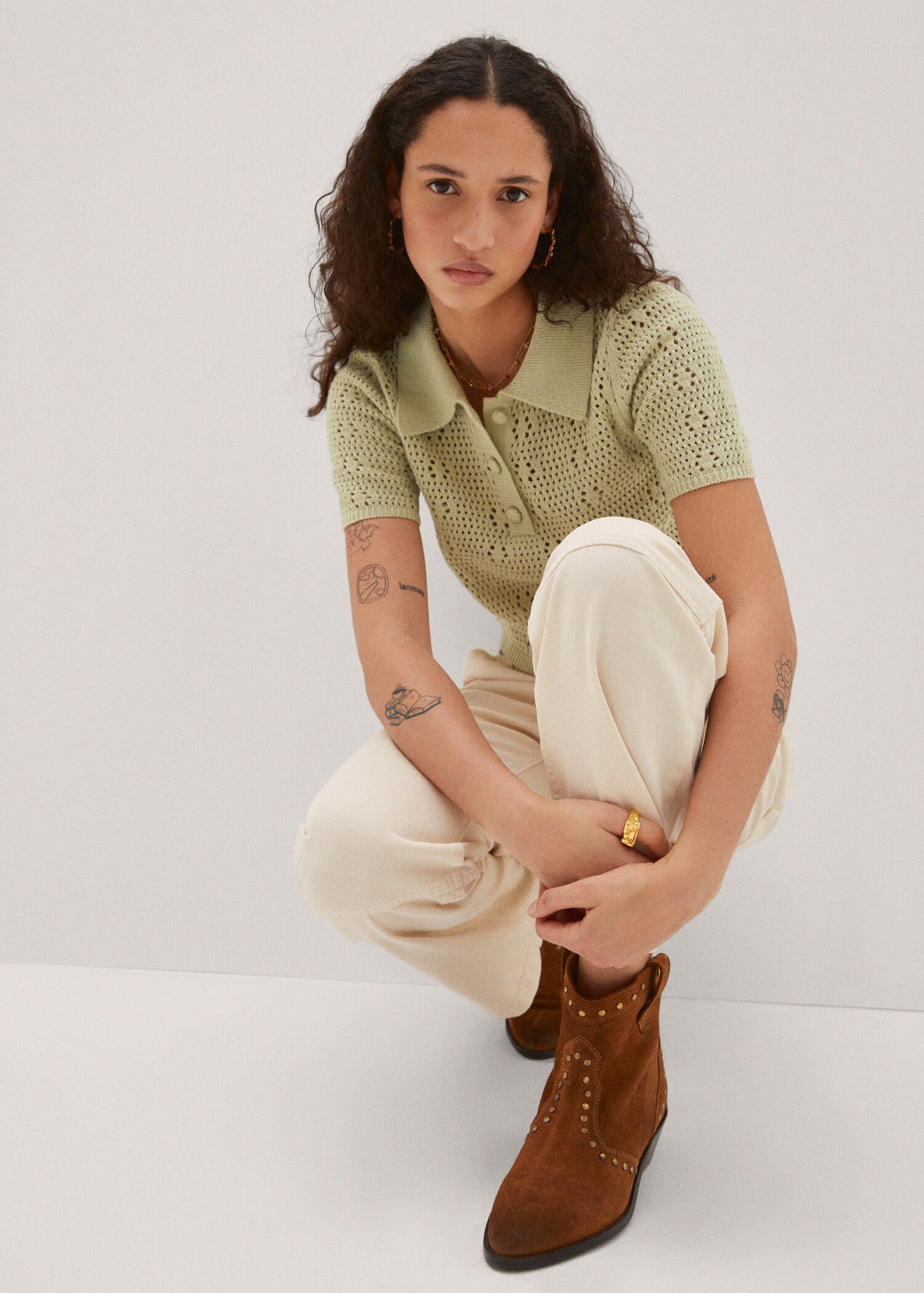 Pull-over maille ajourée col polo - Détail de l'article 2