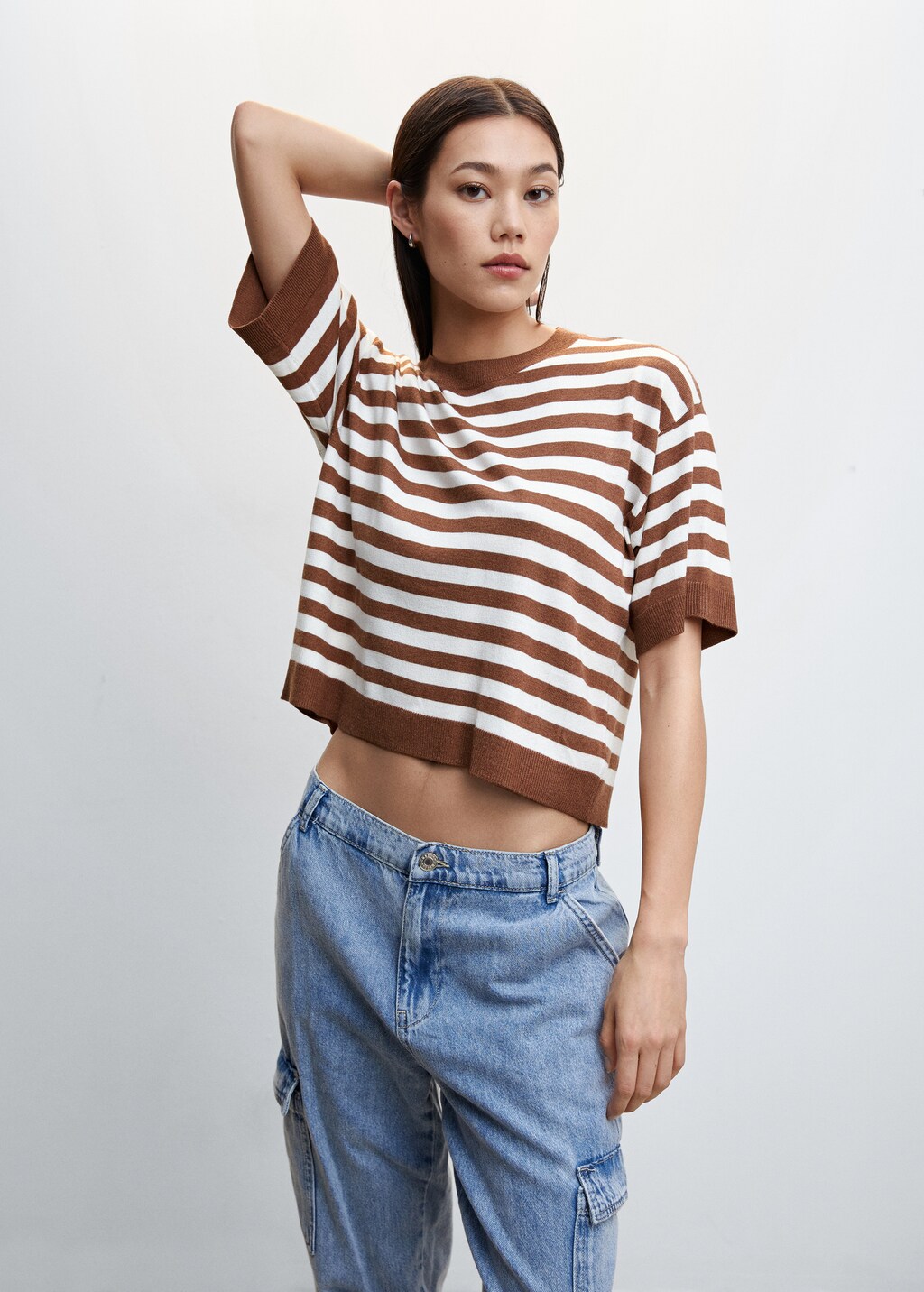 Striped short-sleeved sweater - Woman | MANGO OUTLET United Kingdom