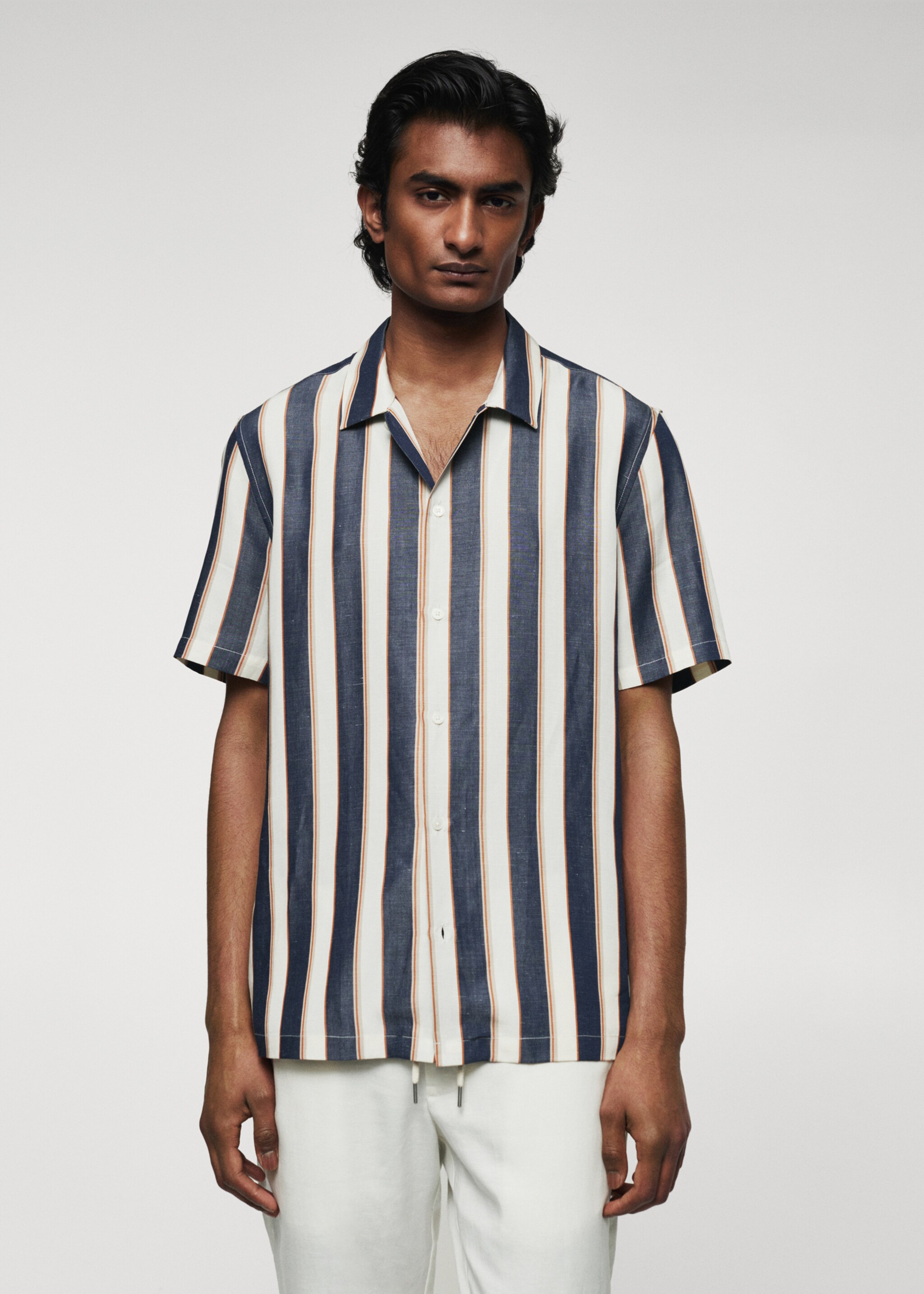 Short sleeve striped shirt - Medium plane, Dark Navy. Ref: 47047822-00.