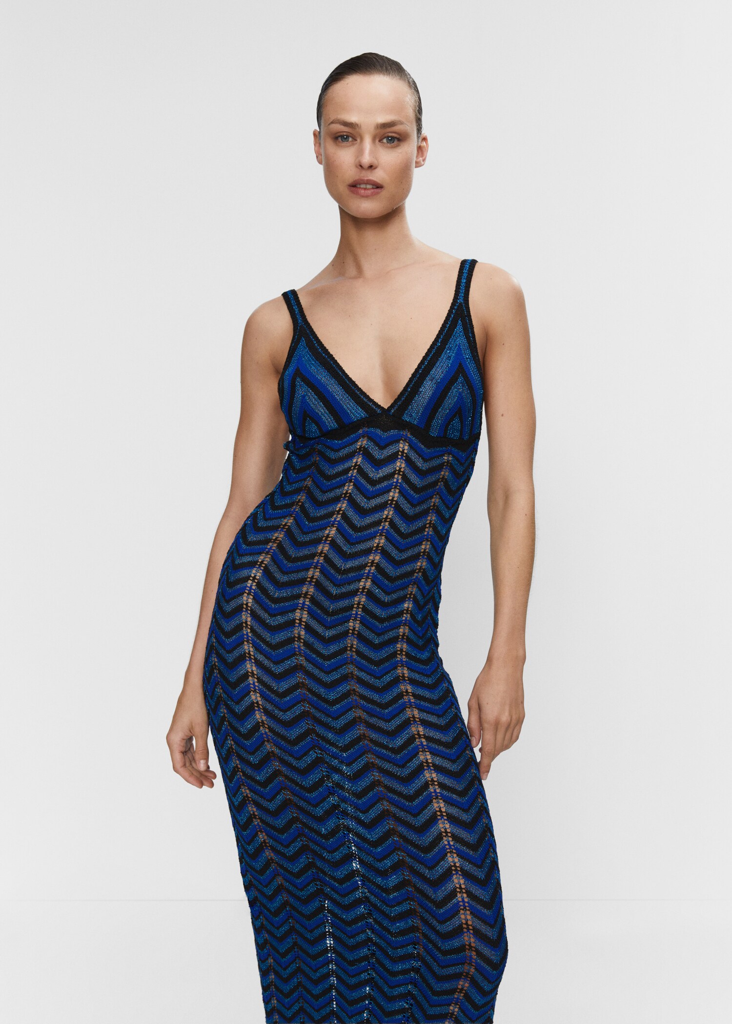 Lurex-Kleid mit geometrischem Lochmuster - Damen | MANGO OUTLET 