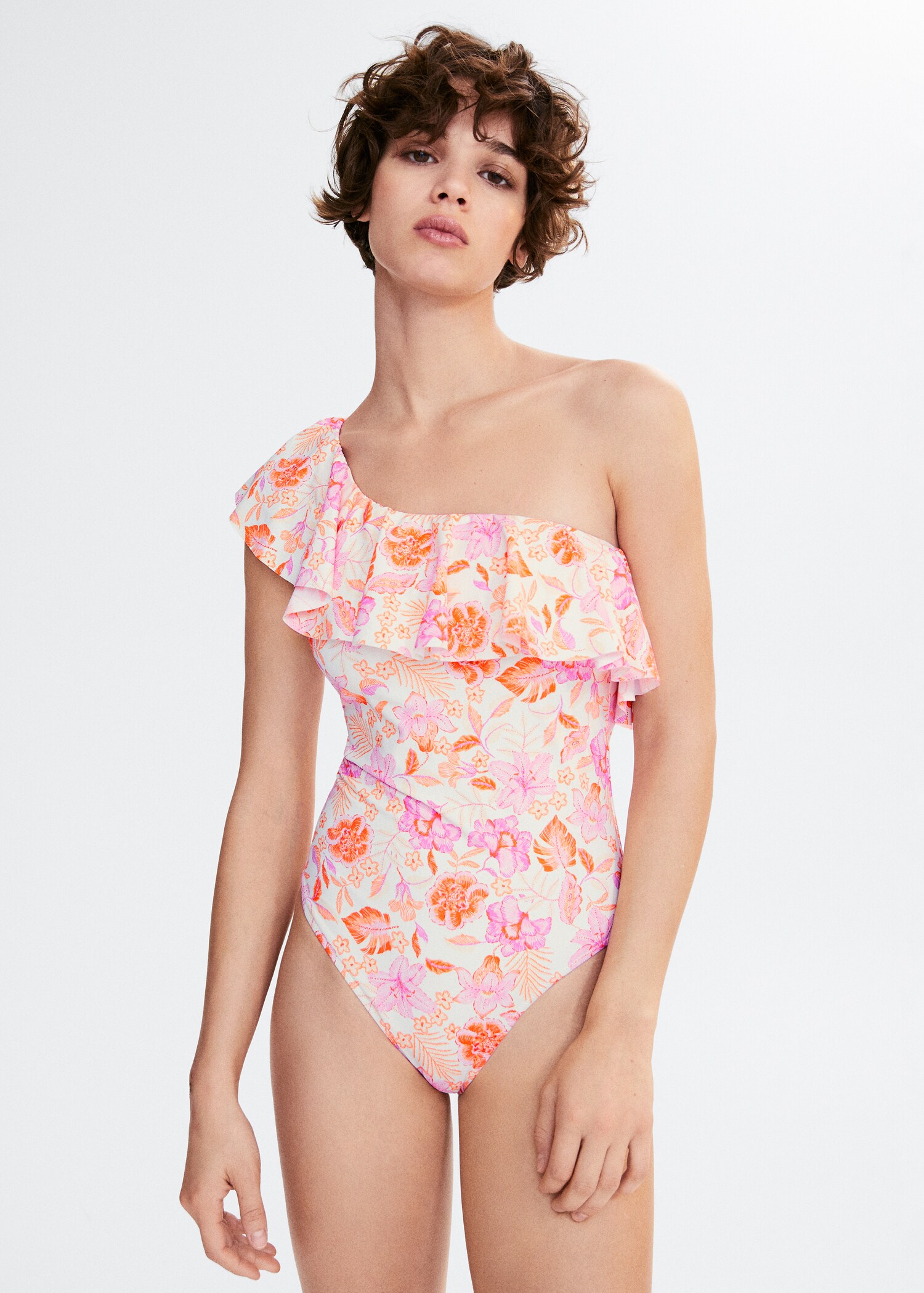 Maillot de bain imprimé floral volant - Plan moyen