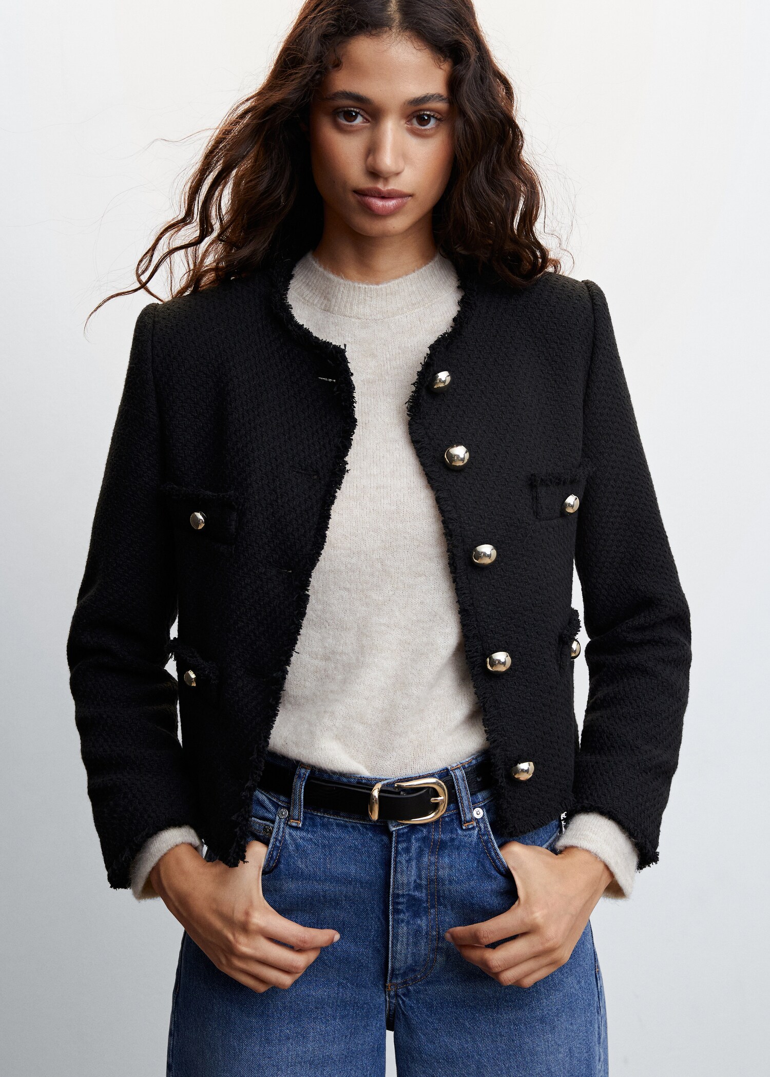 Chaqueta tweed bolsillos - Plano medio