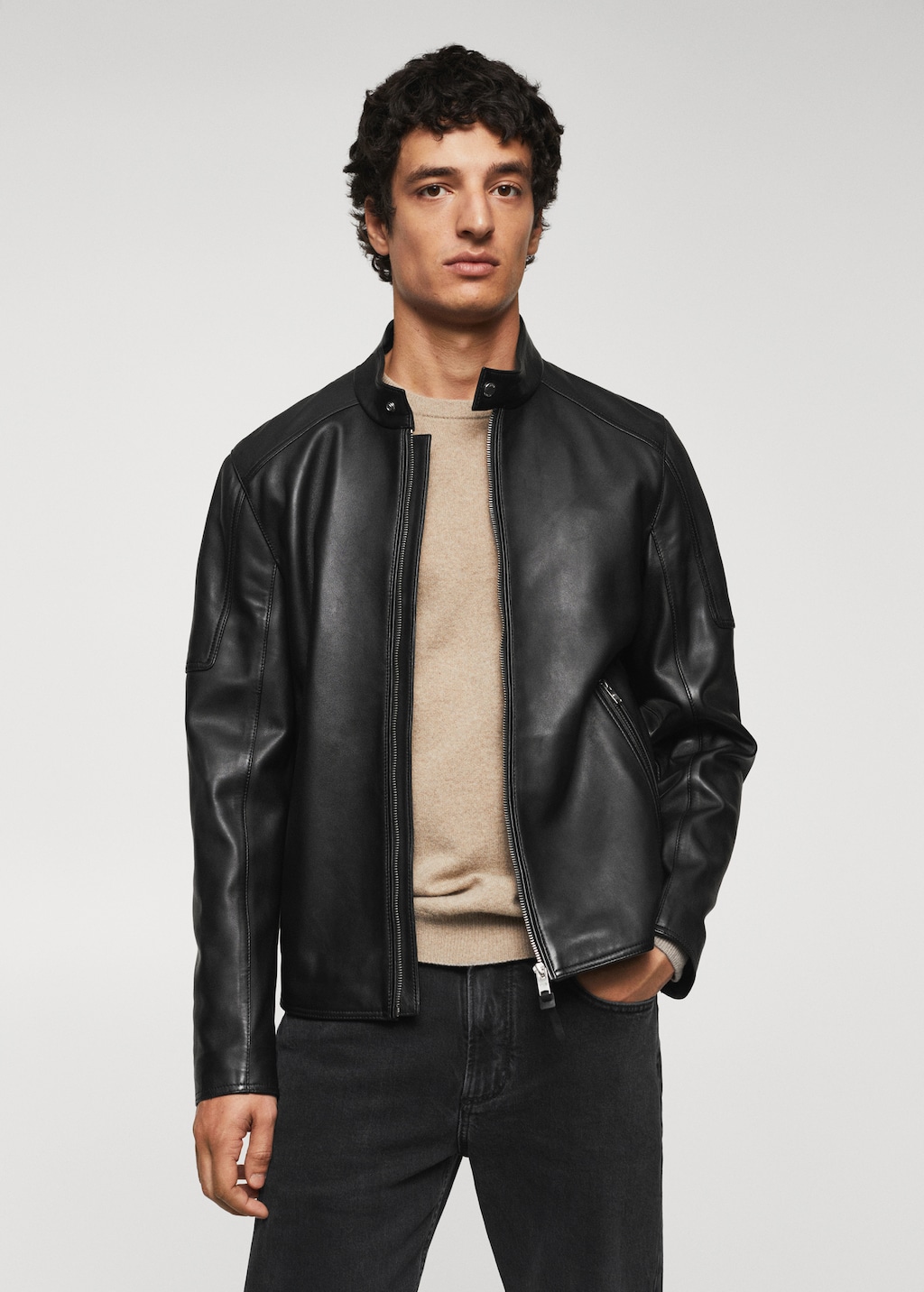Zip detail leather biker jacket Men MANGO OUTLET Greece
