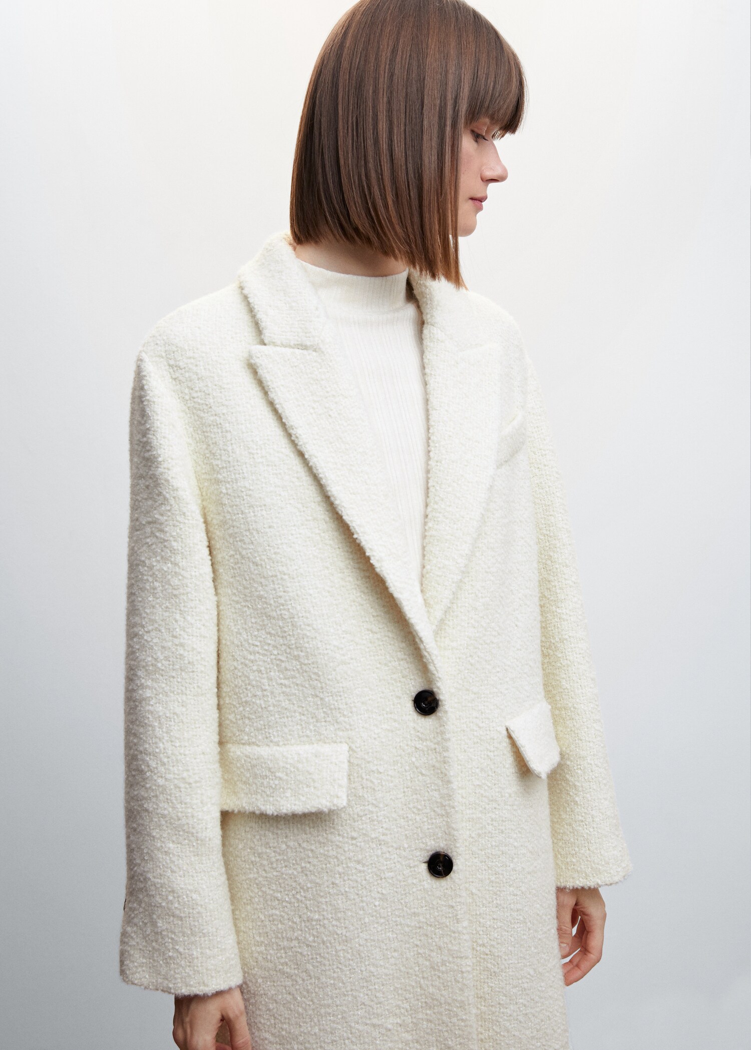 Manteau tissu bouclé laine - Plan moyen