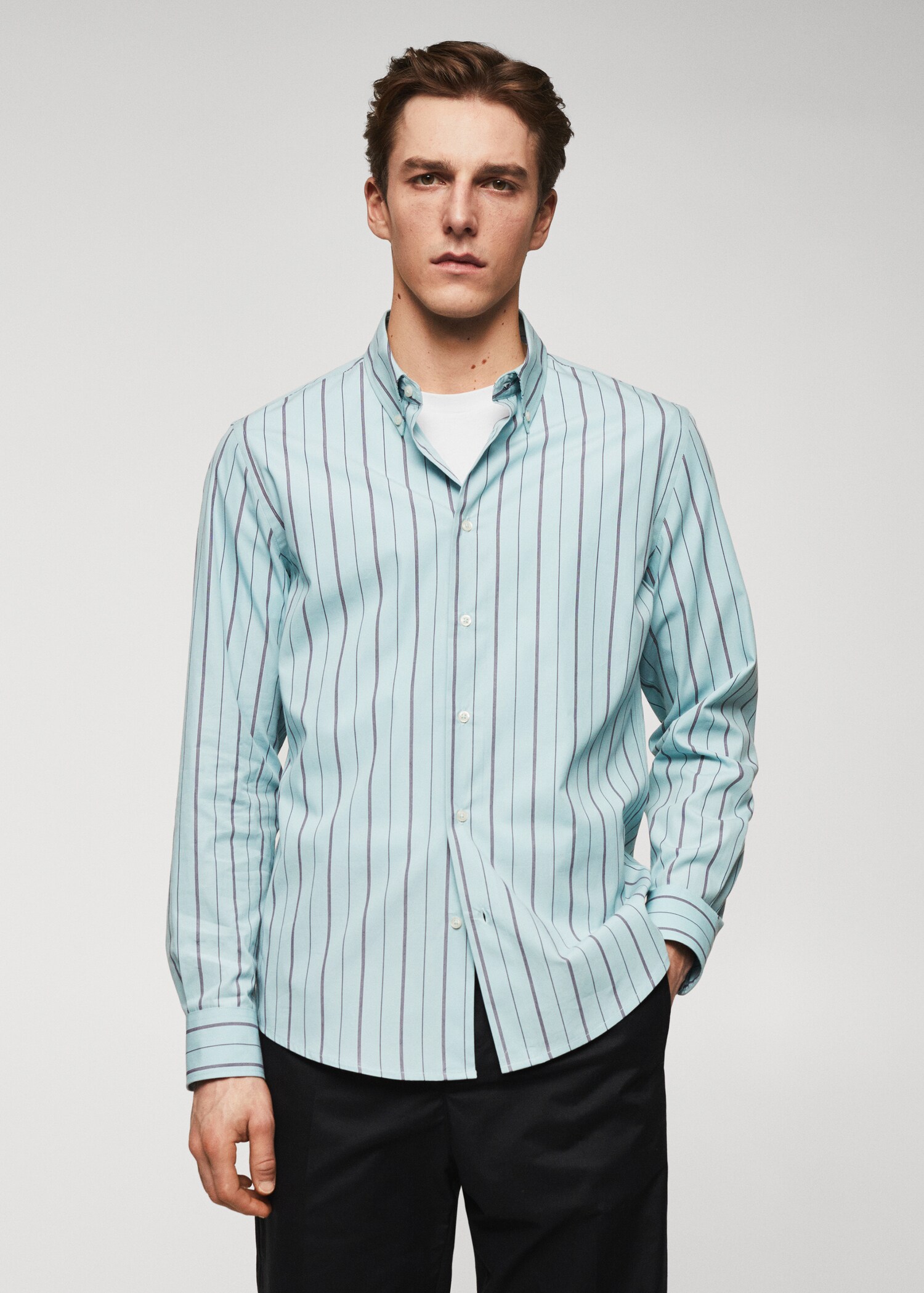 Camisa slim fit cotó ratlles - Pla mig
