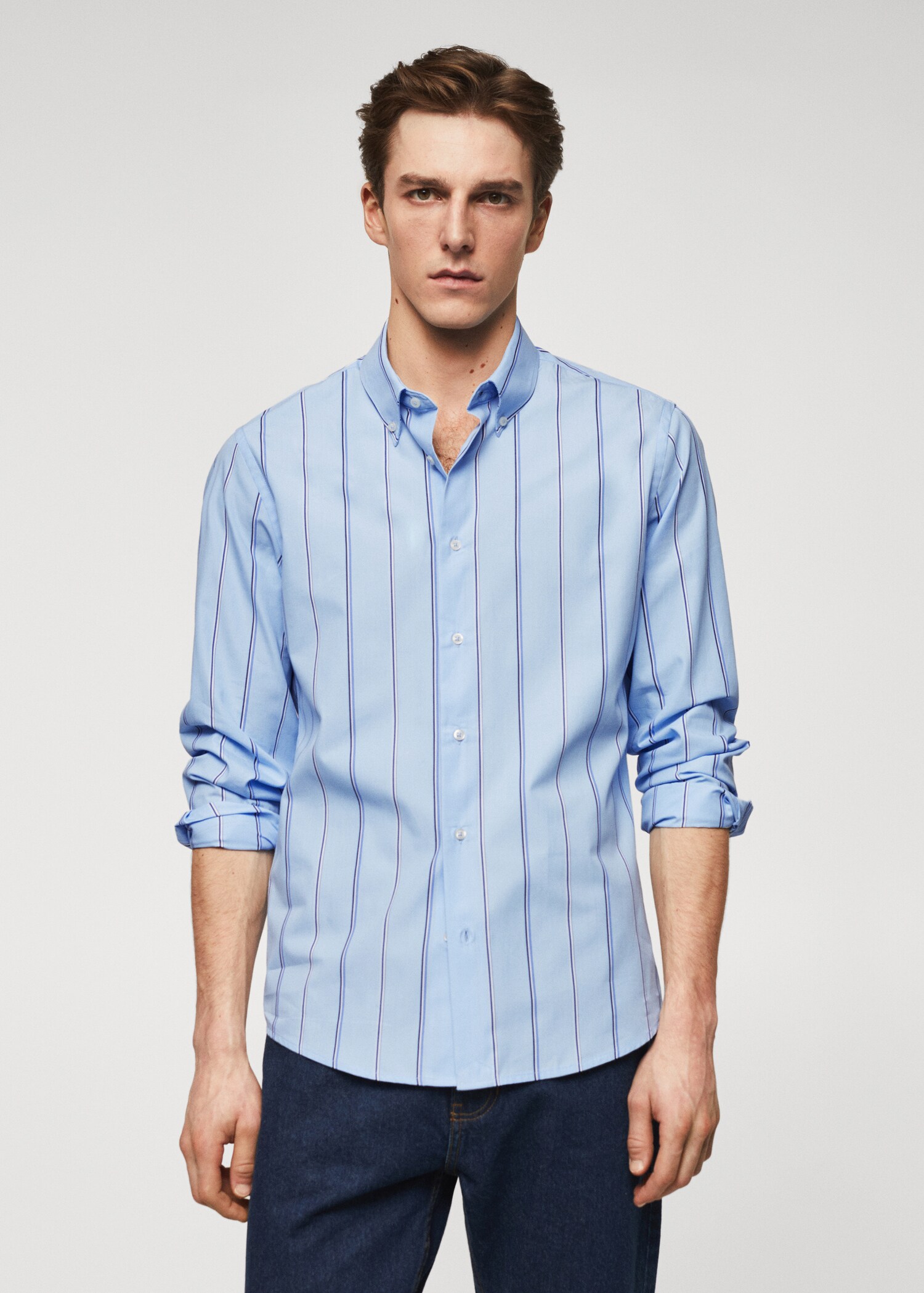 Camisa slim fit cotó ratlles - Pla mig