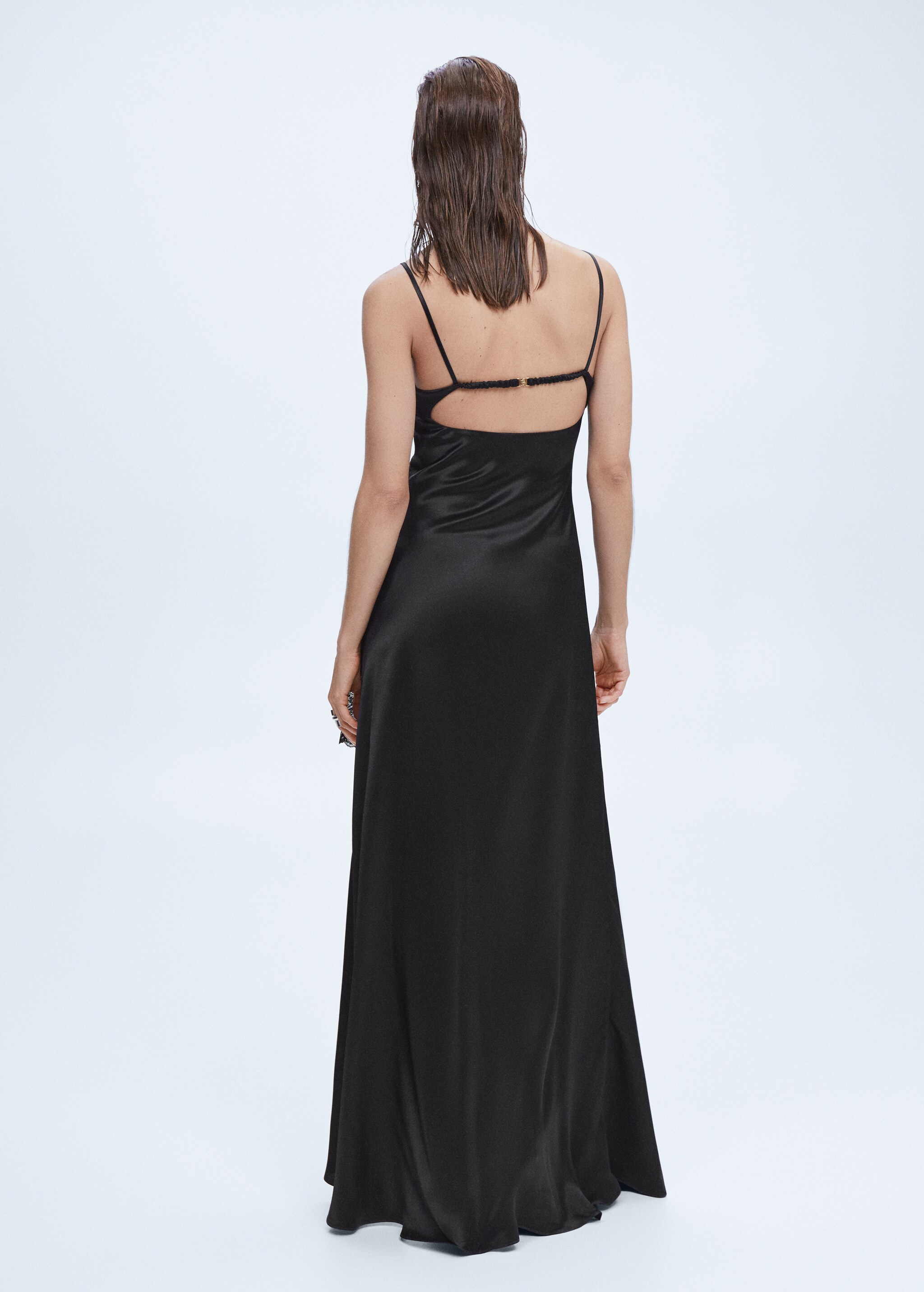 Satiniertes Kleid mit Korsett-Ausschnitt - Rückseite des Artikels