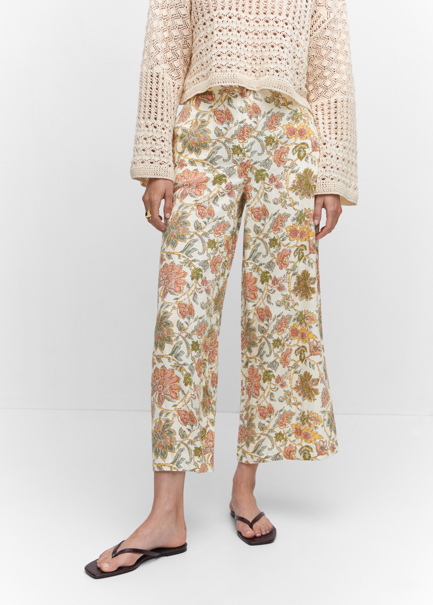 Linen floral culotte trousers - Medium plane