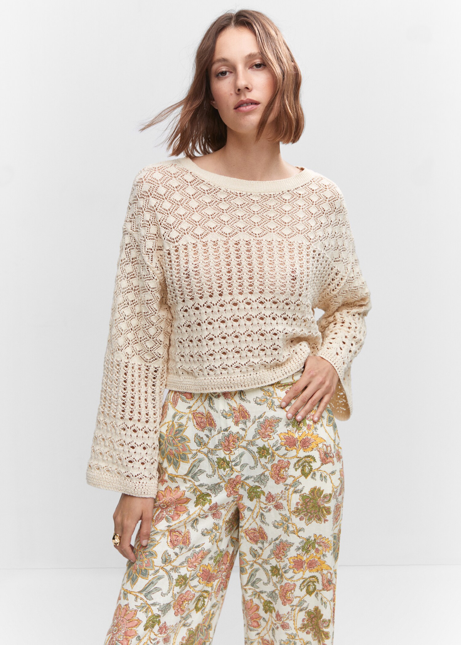 Linen floral culotte trousers - Details of the article 1